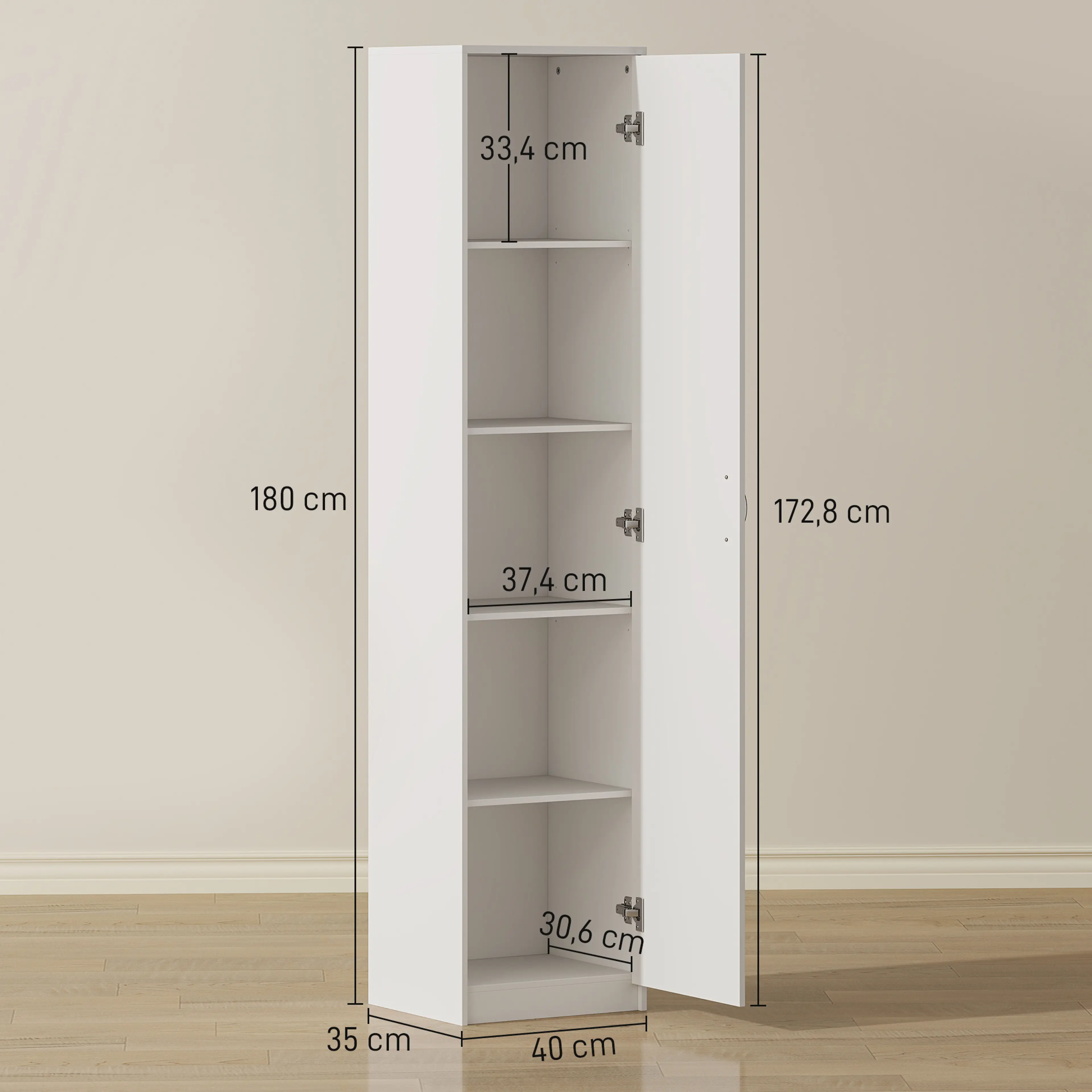 Måttritning för det smala köksskåpet: 40 × 35 × 180 cm