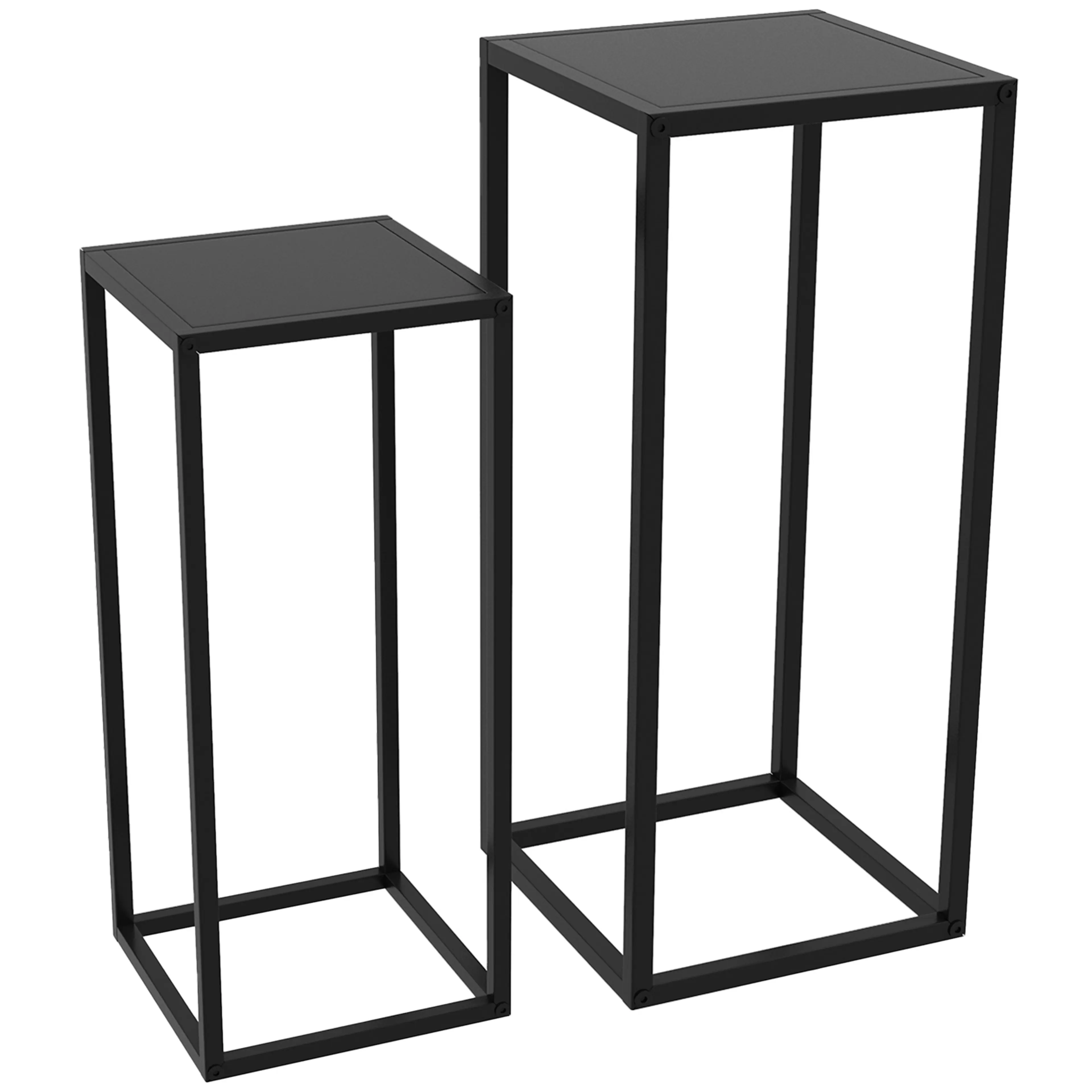 Blomställ 2-pack i svart stål – 58,5 och 65 cm höga, bär 5 kg vardera