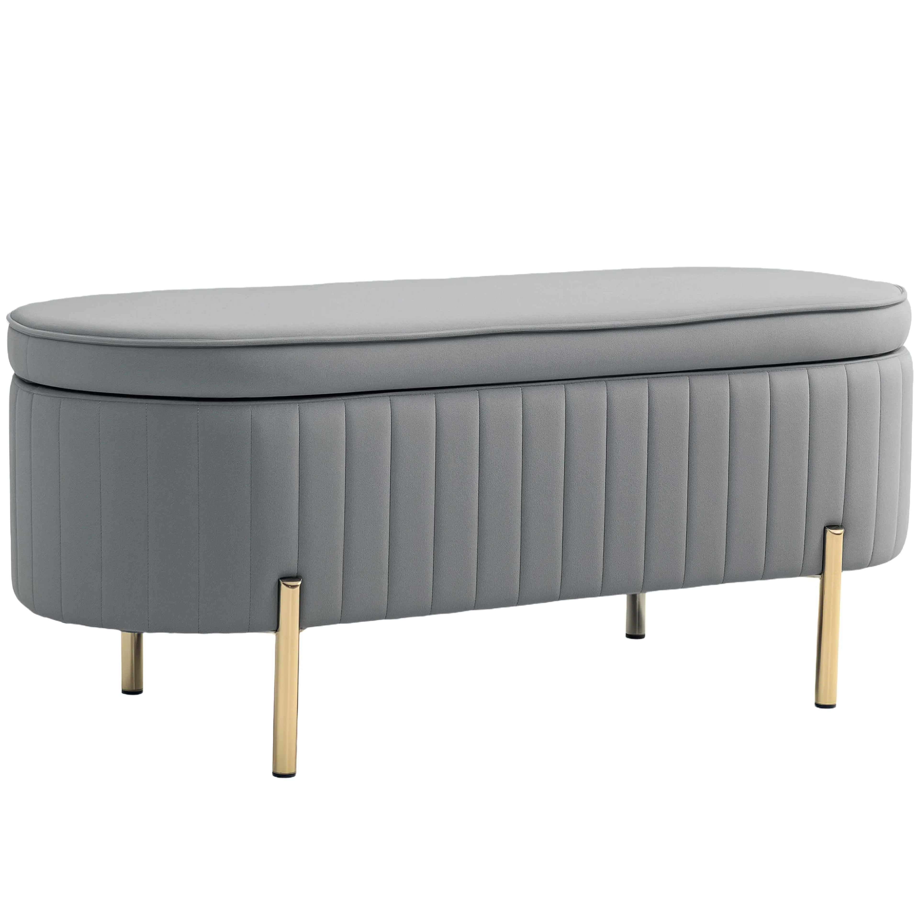 Oval förvaringsbänk 108 cm med mässingsfärgade ben