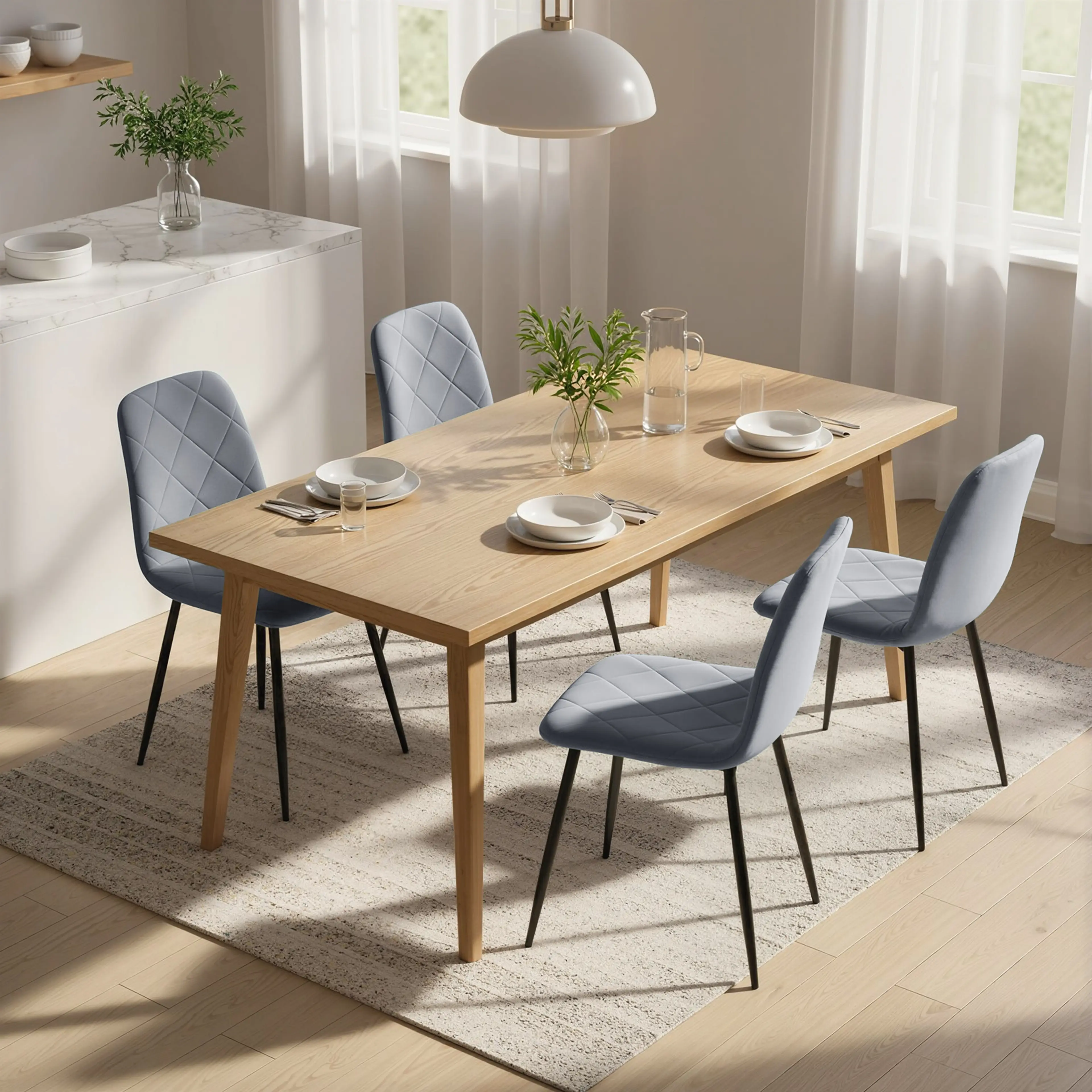 Matstolar 4-pack i grå sammet – bild 2