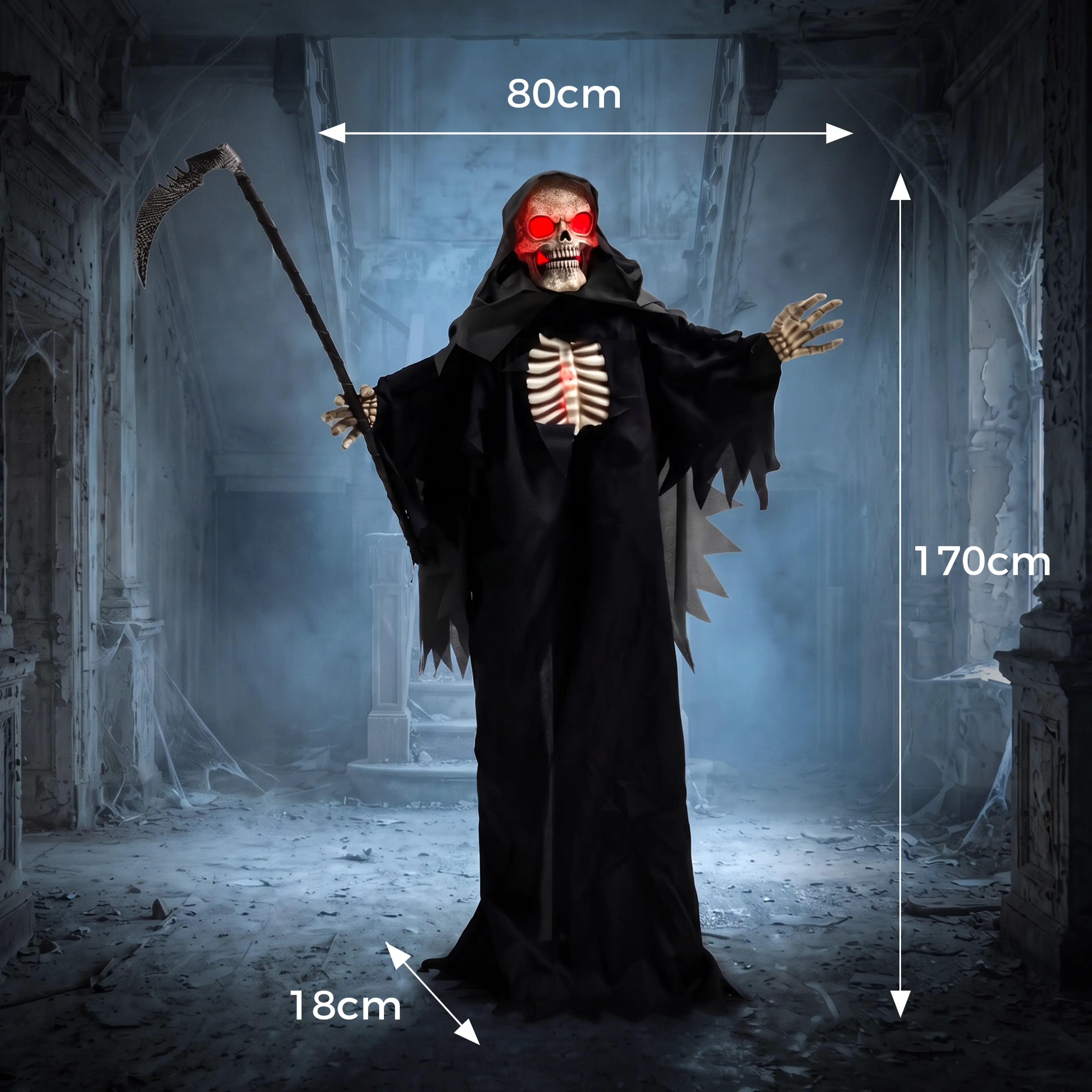 Måttritning: 170 cm hög, 80 cm bred och 18 cm djup