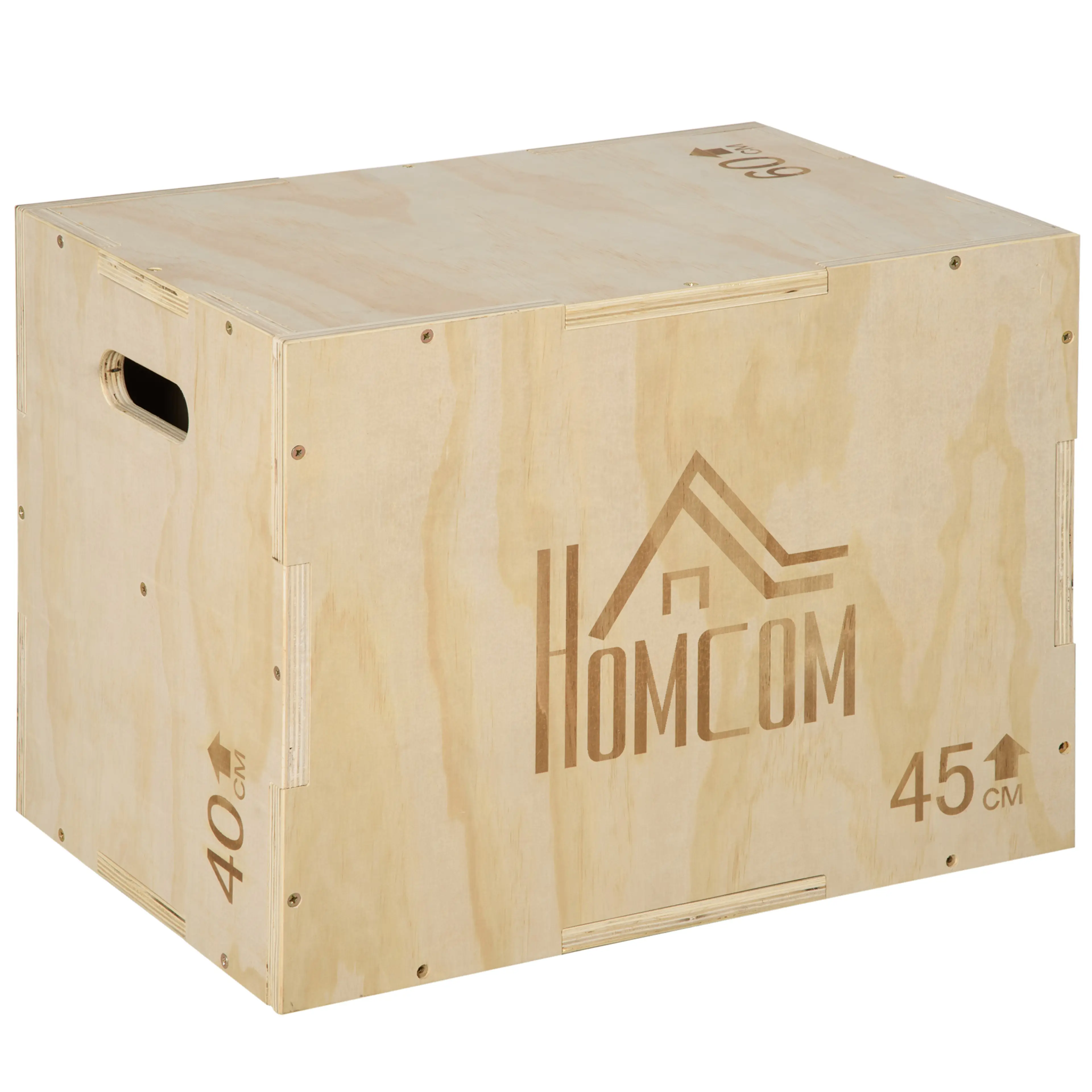 Plyo box i bokträ med tre höjder, 40–60 cm