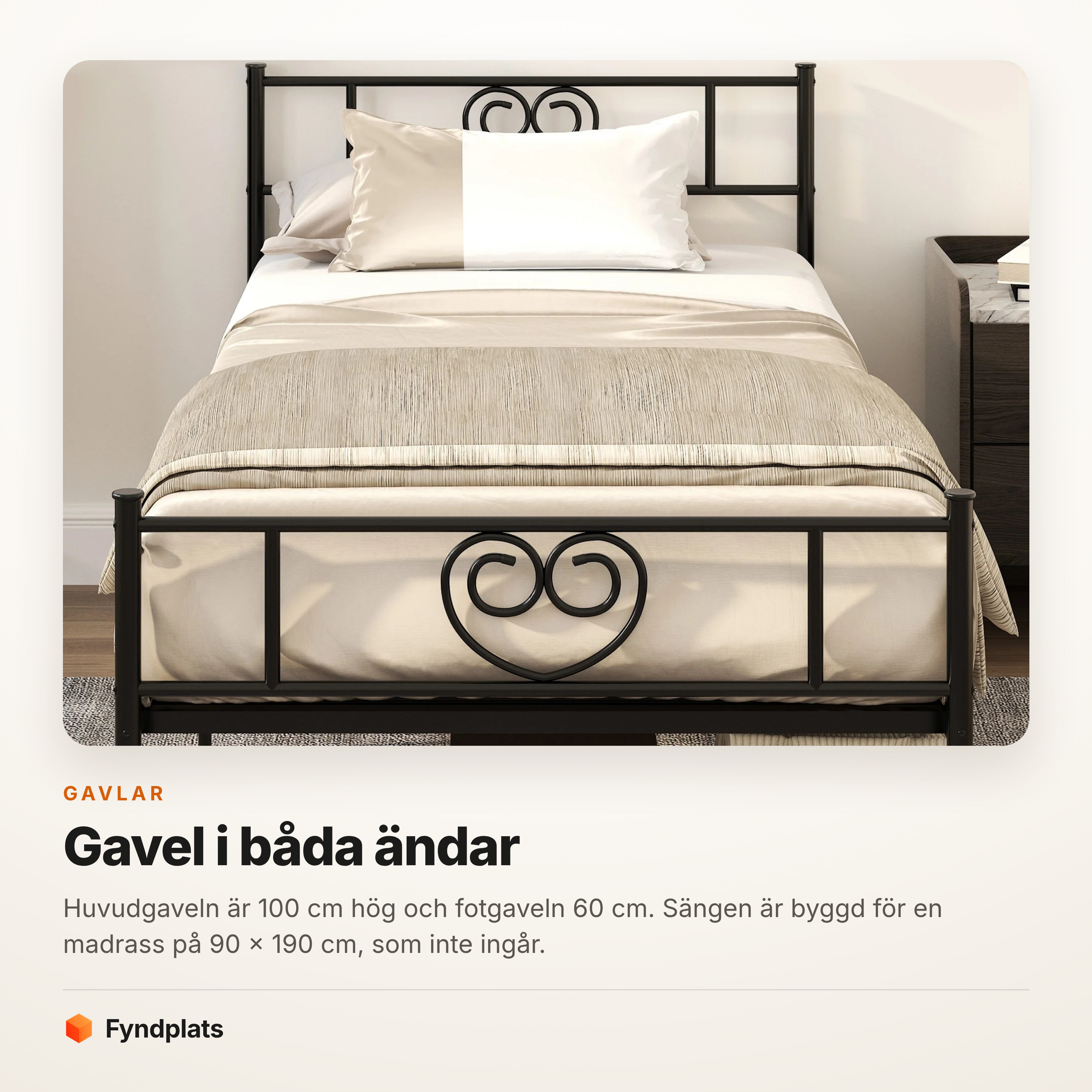 Kort: huvudgavel 100 cm och fotgavel 60 cm