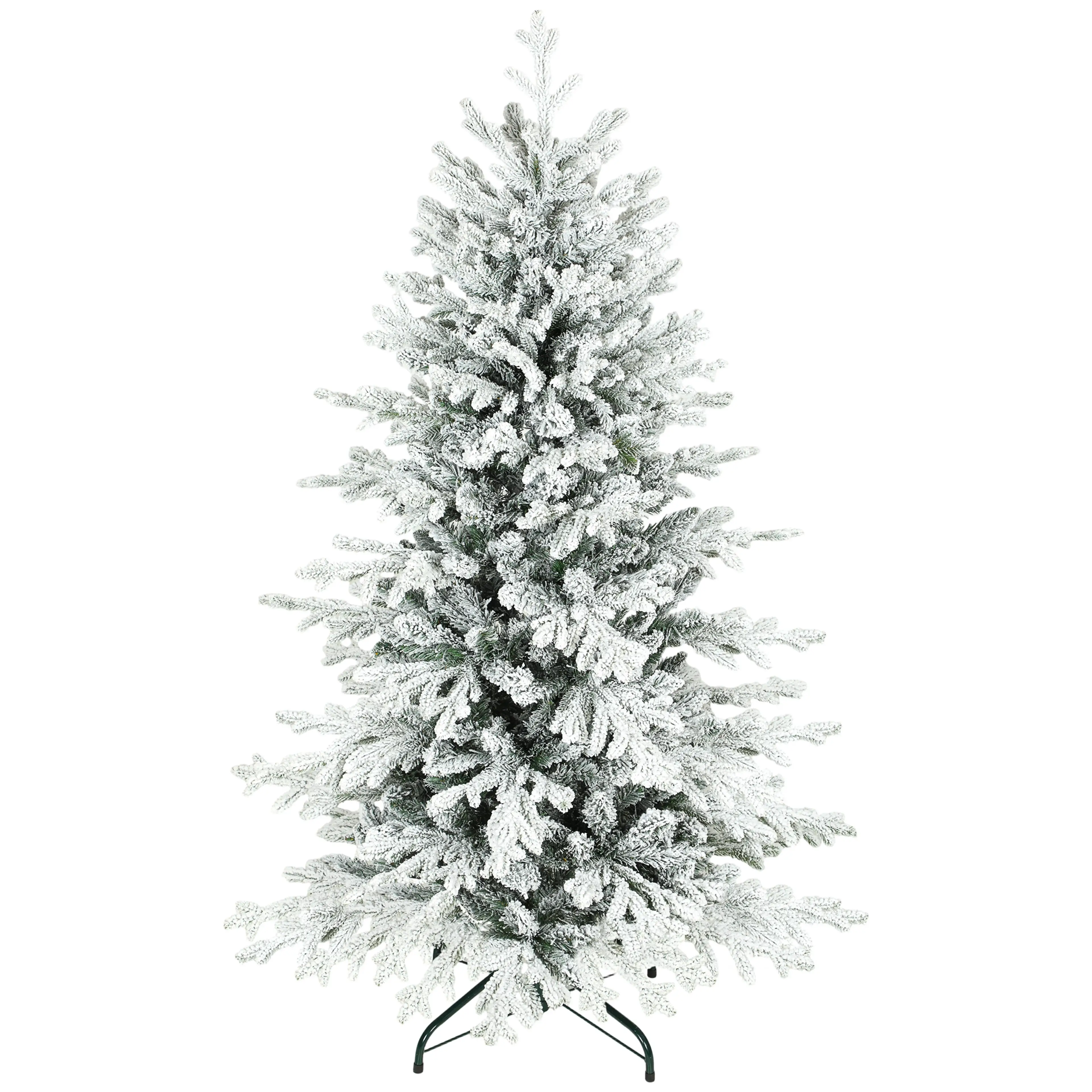 Tät konstgjord julgran 150 cm med snötäckta grenar och metallfot