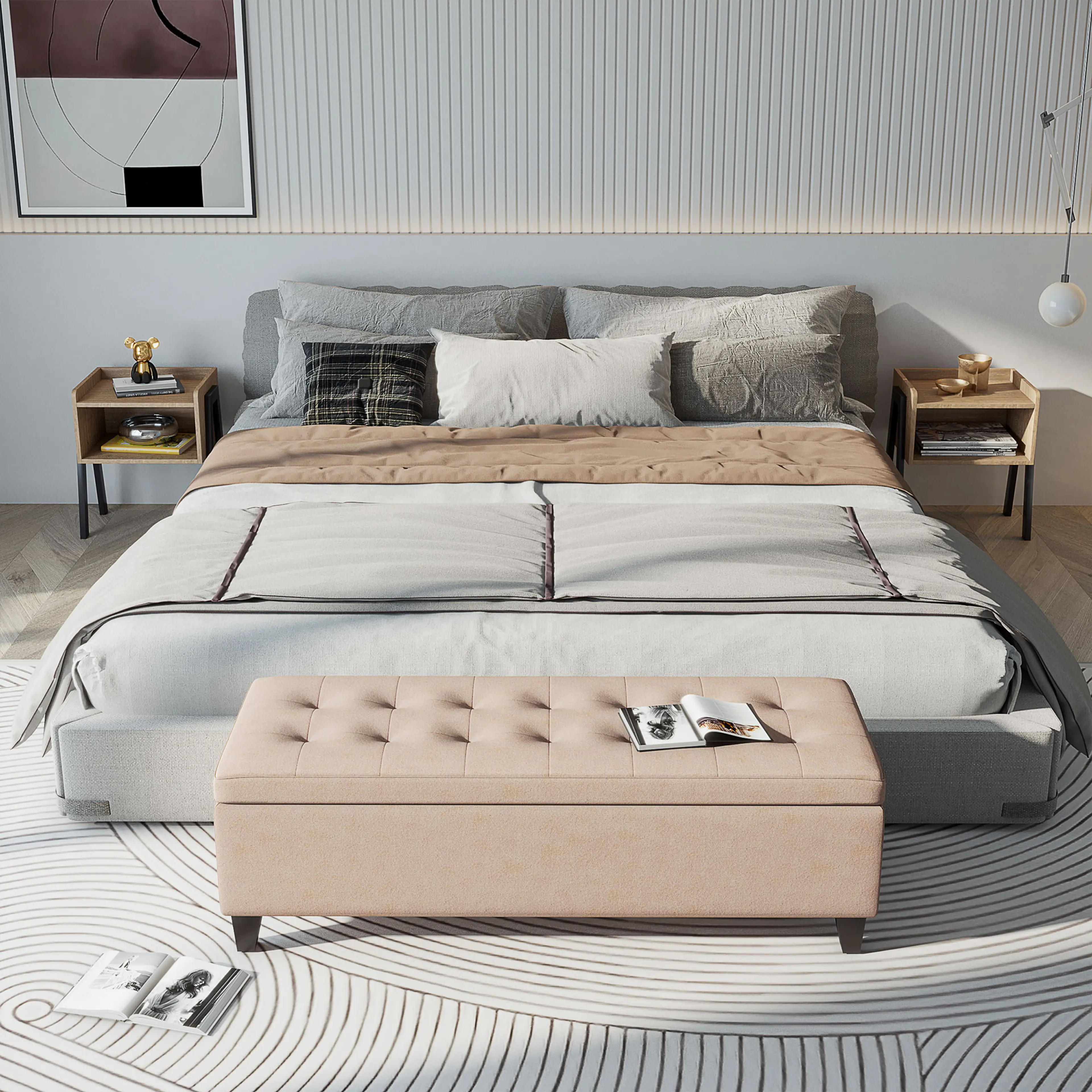Ottomanbänk 125 cm med förvaring, beige – bild 5