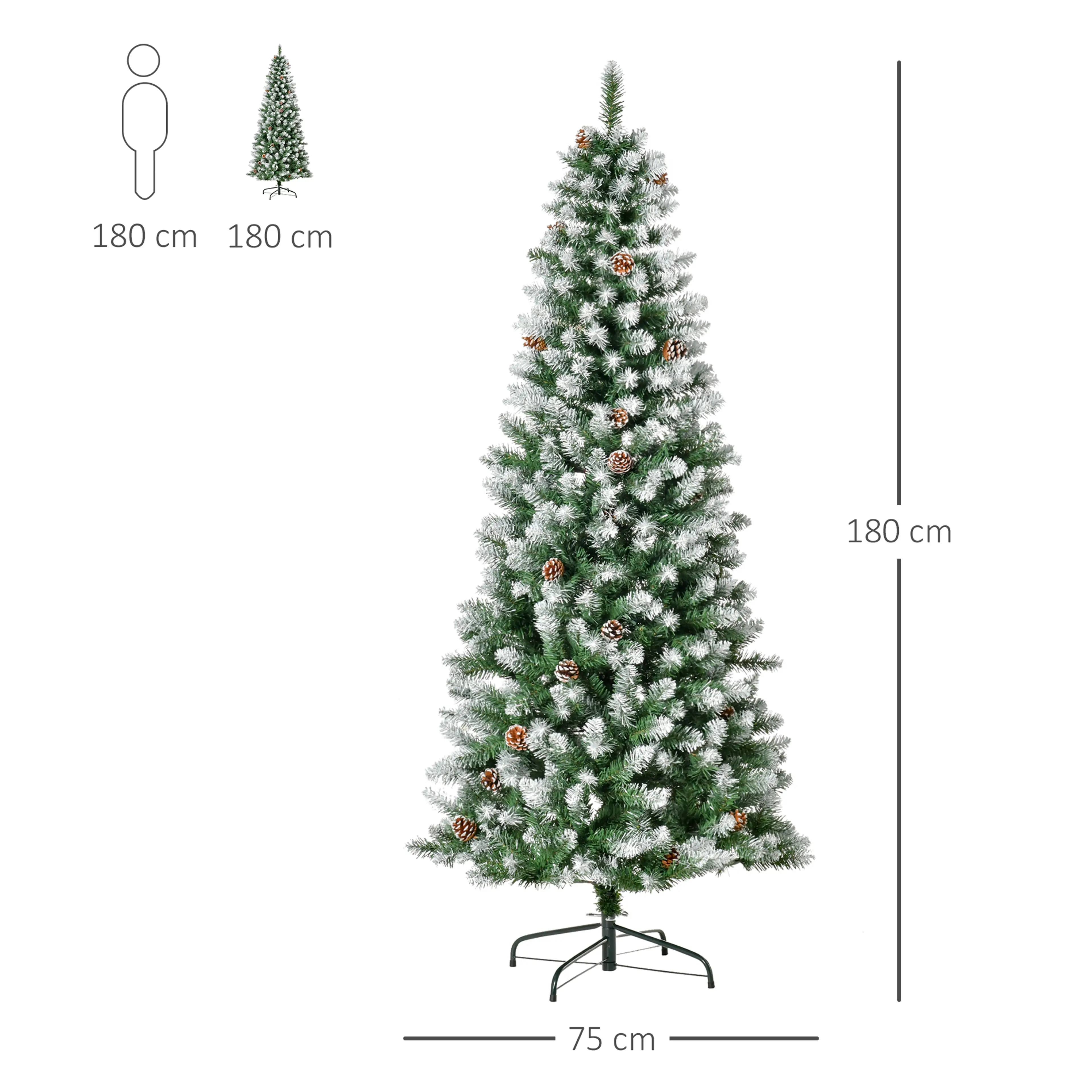 Måttskiss: 180 cm hög och 75 cm bred, jämförd med en vuxen person