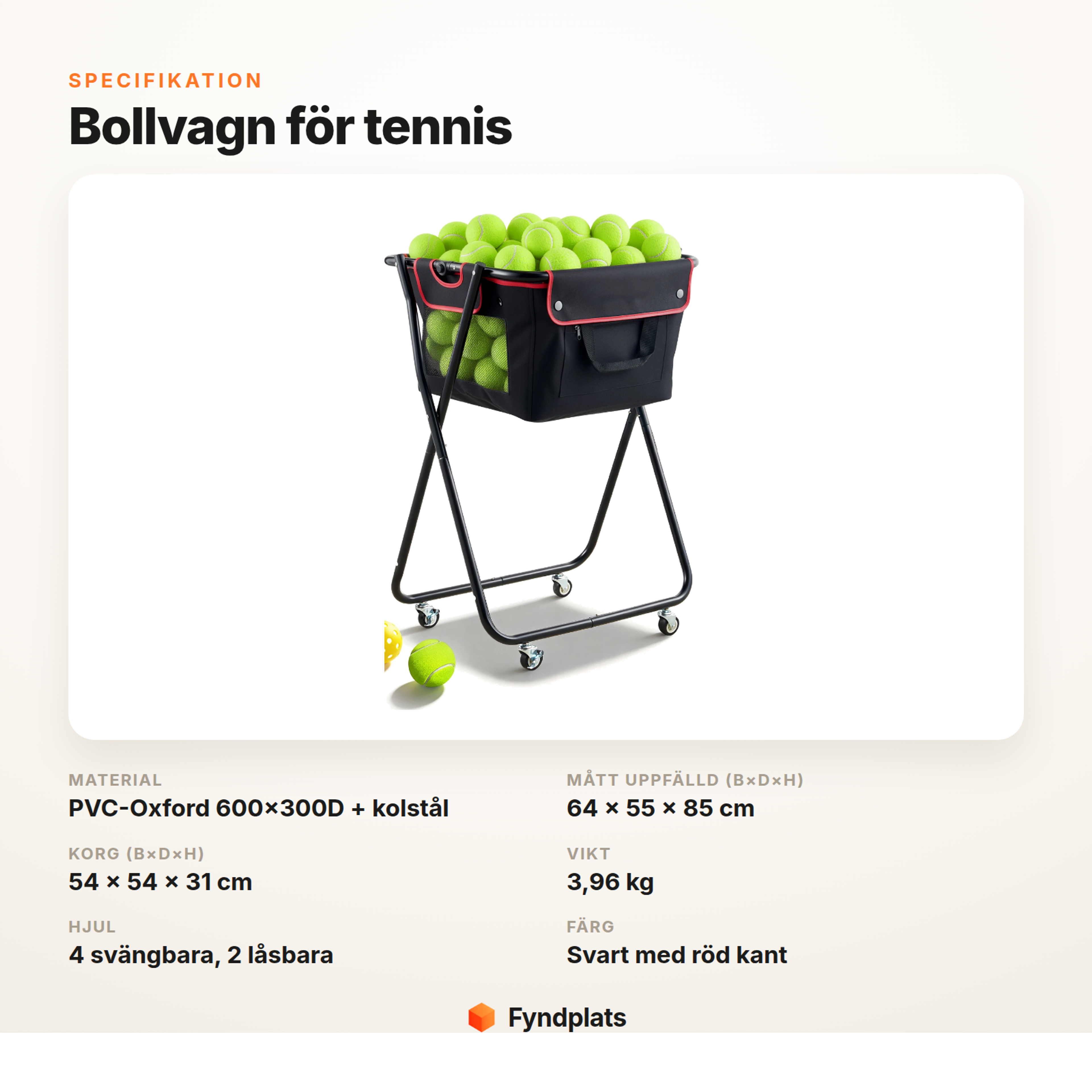 Specifikationer för bollvagn för tennis