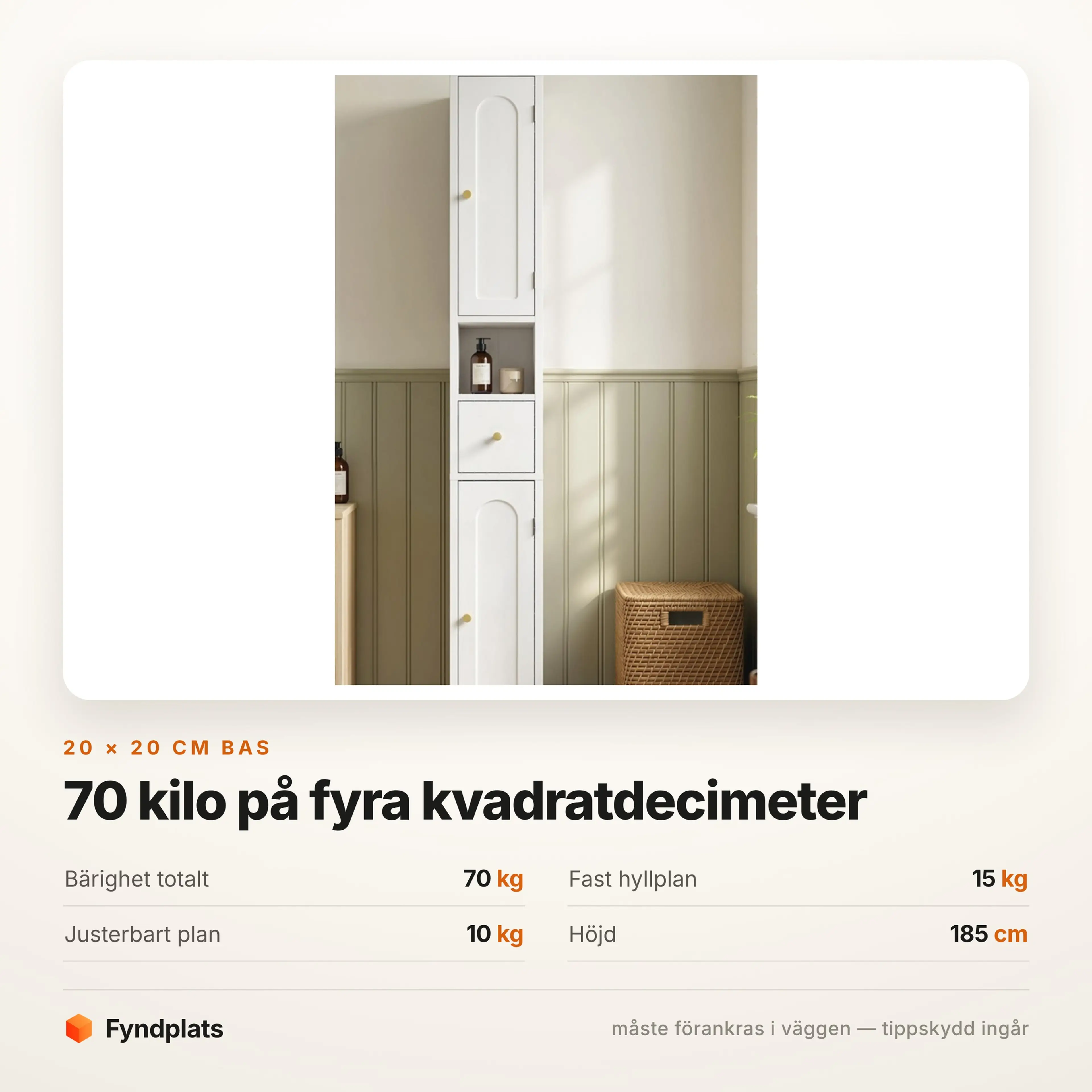 Smalt högskåp badrum 20 × 185 cm, vitt – bild 3