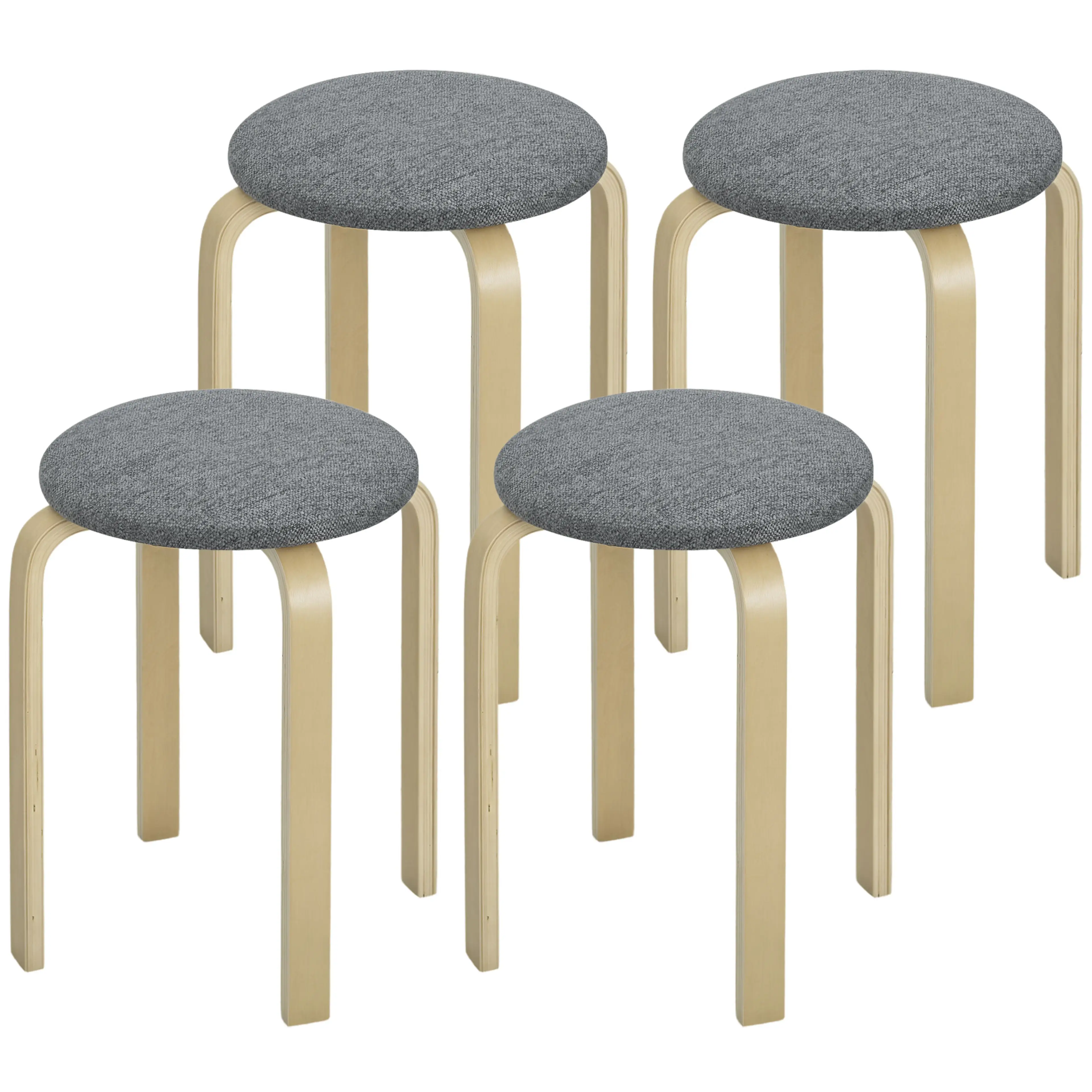Stapelbara pallar 4-pack, grå sits, ben i böjträ