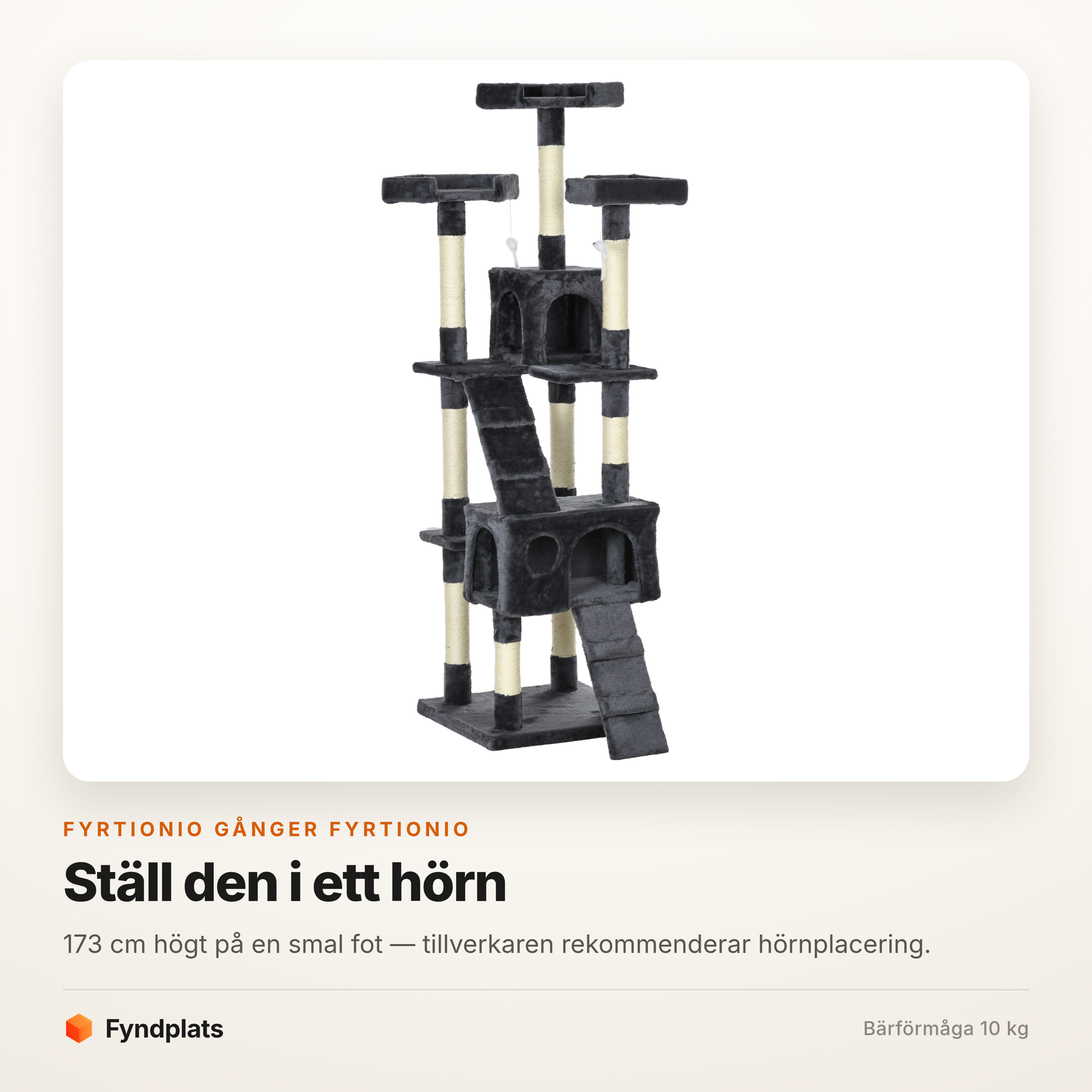 Klösträd mörkgrå 173 cm – två grottor, tre liggplan och sisallindad stege – bild 2