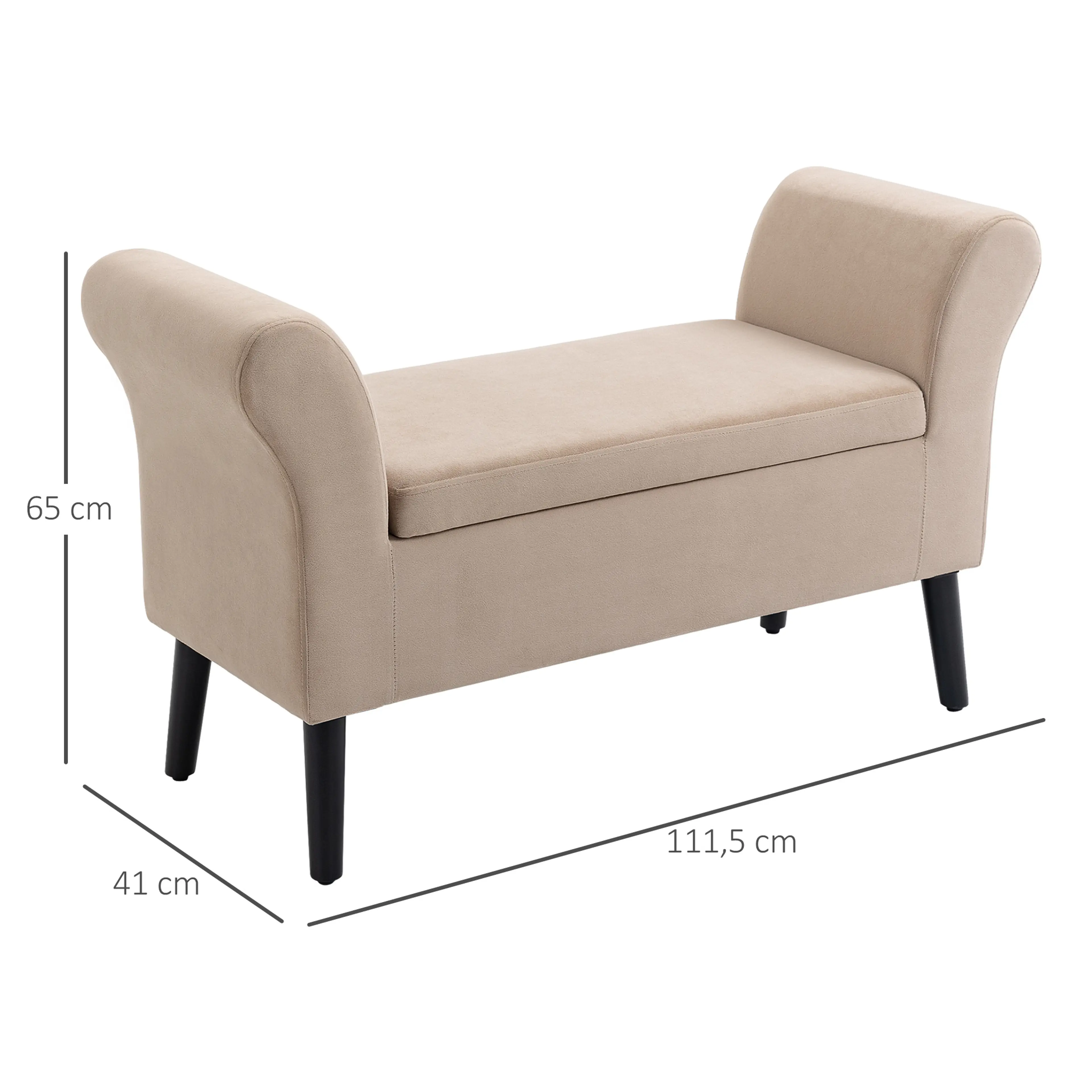 Måttritning av bänken: 111,5 cm bred, 41 cm djup och 65 cm hög