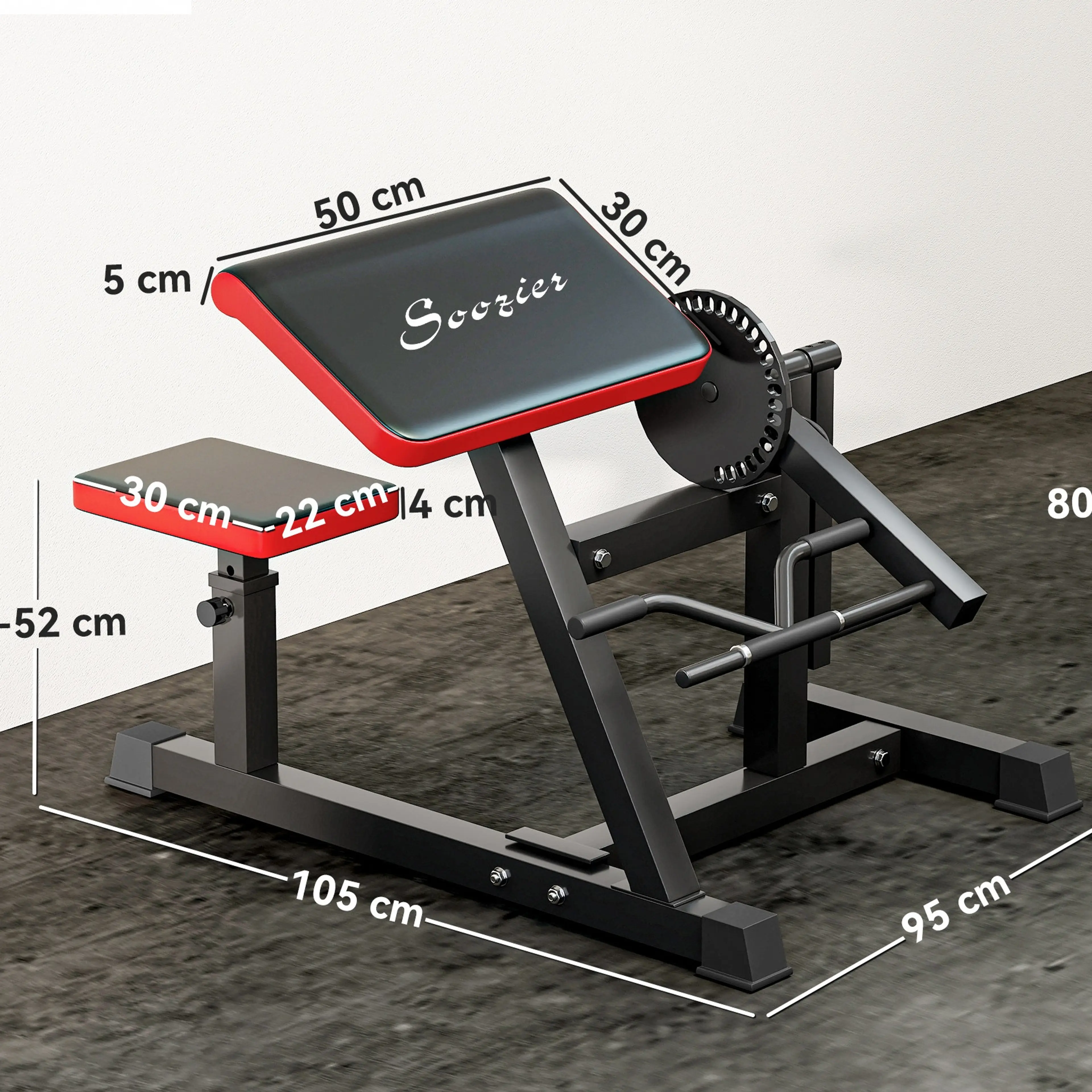 Scottbänkens mått: 105 cm lång, 95 cm bred och 80 cm hög