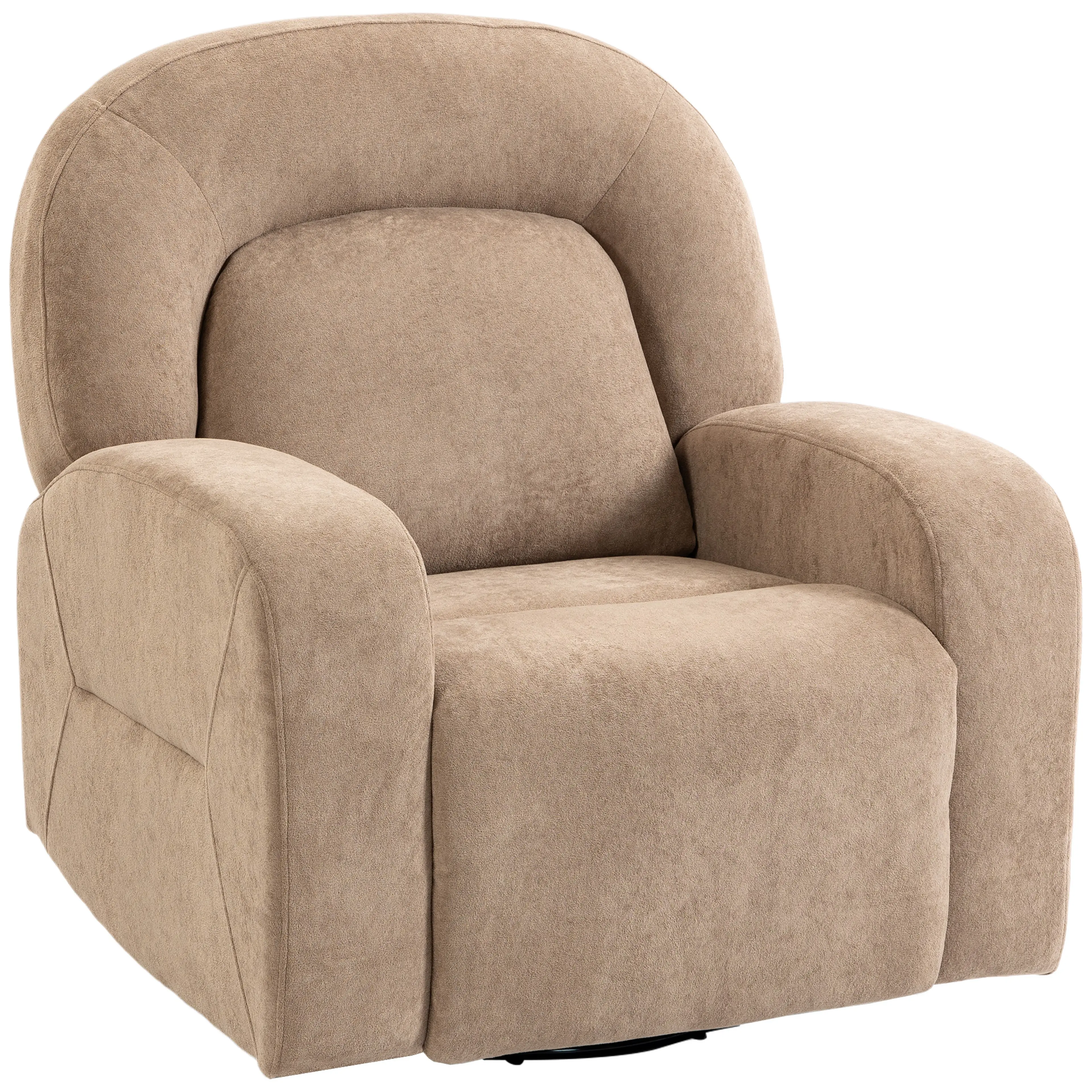 Bred reclinerfåtölj i beige sammetslook med rundade armstöd