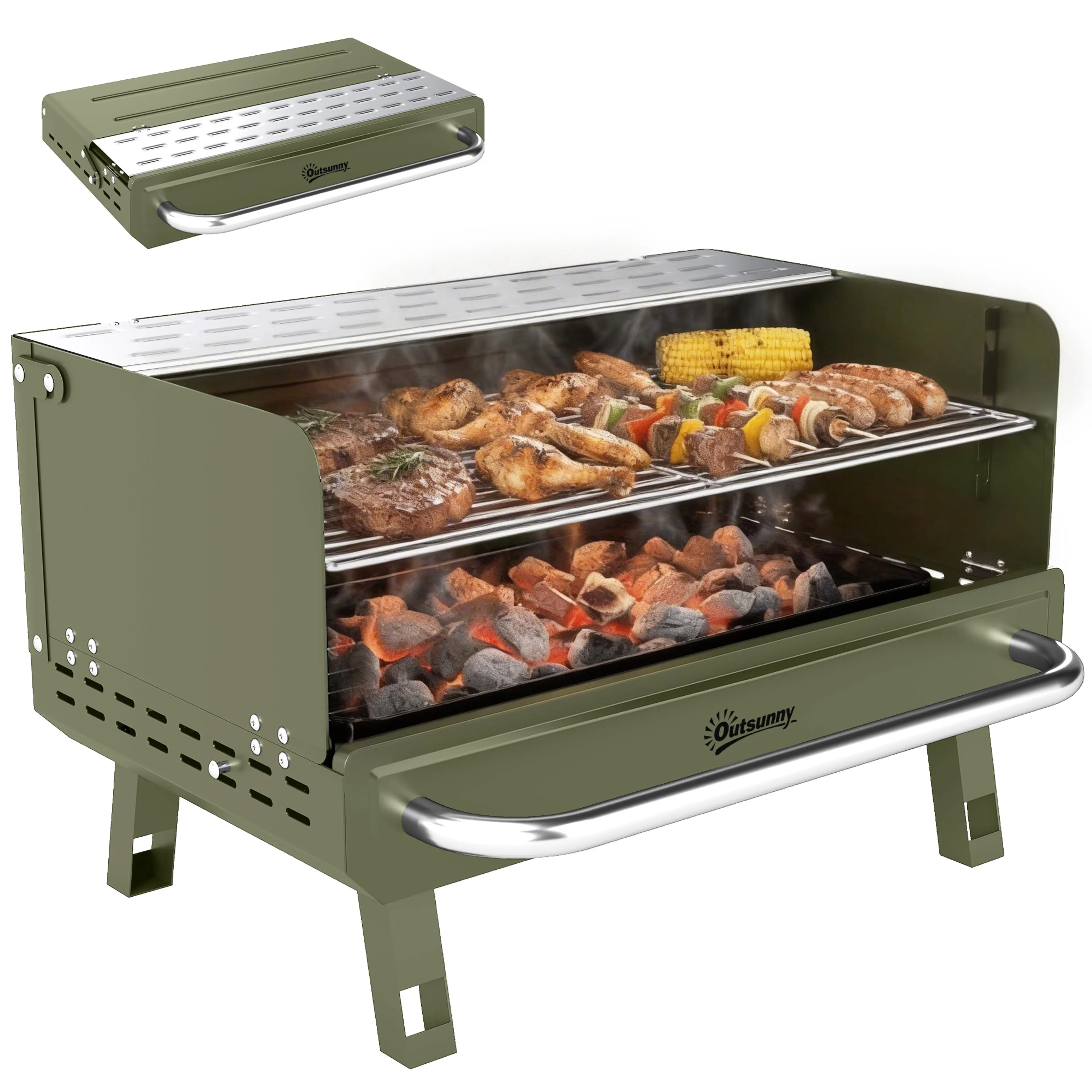 Hopfällbar kolgrill – bärbar campinggrill, justerbart galler