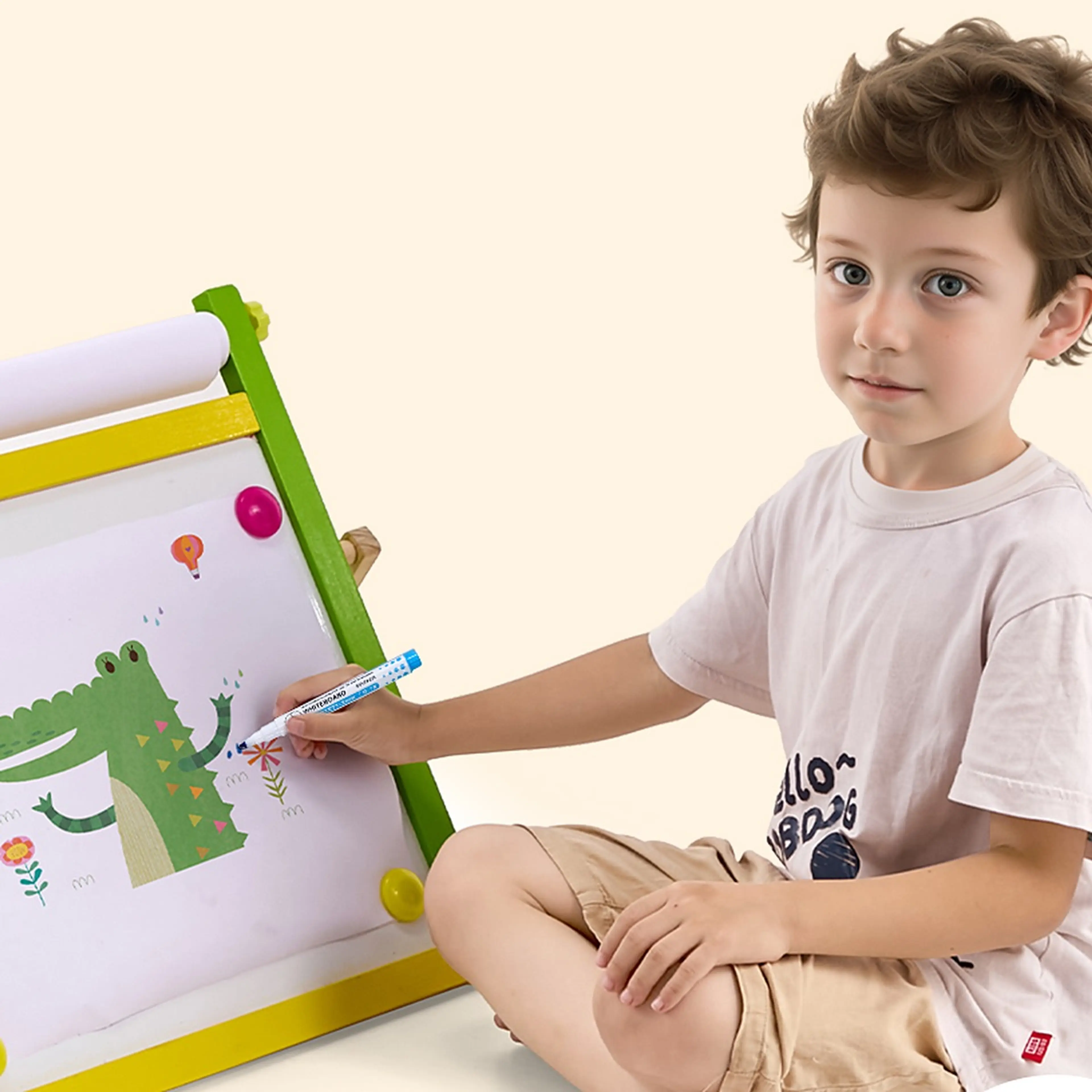 Rittillbehör för barn – 24 kritor, 6 whiteboardpennor & 2 pappersrullar
