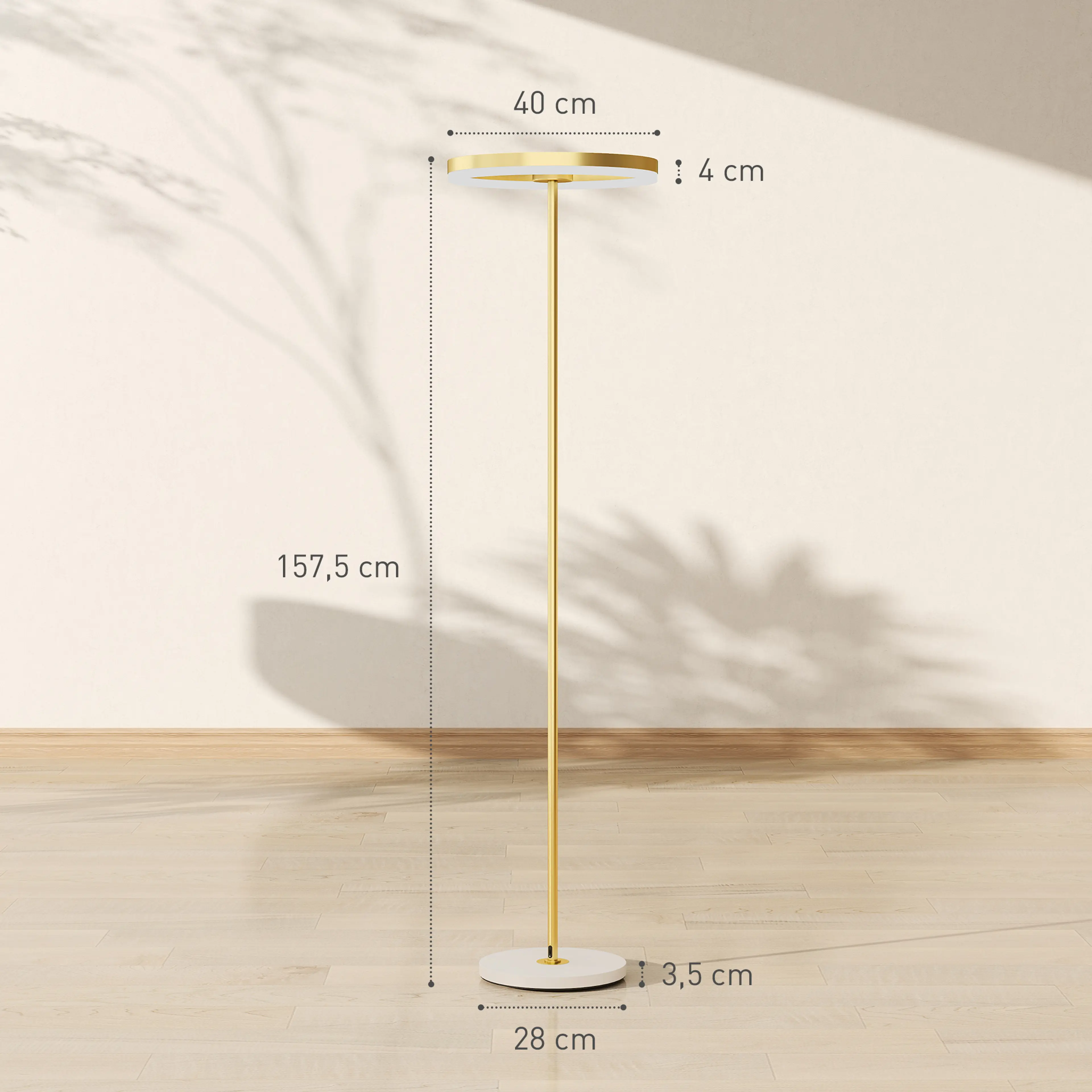 Måttritning med skärm Ø40 cm, 4 cm hög, och totalhöjd 157,5 cm