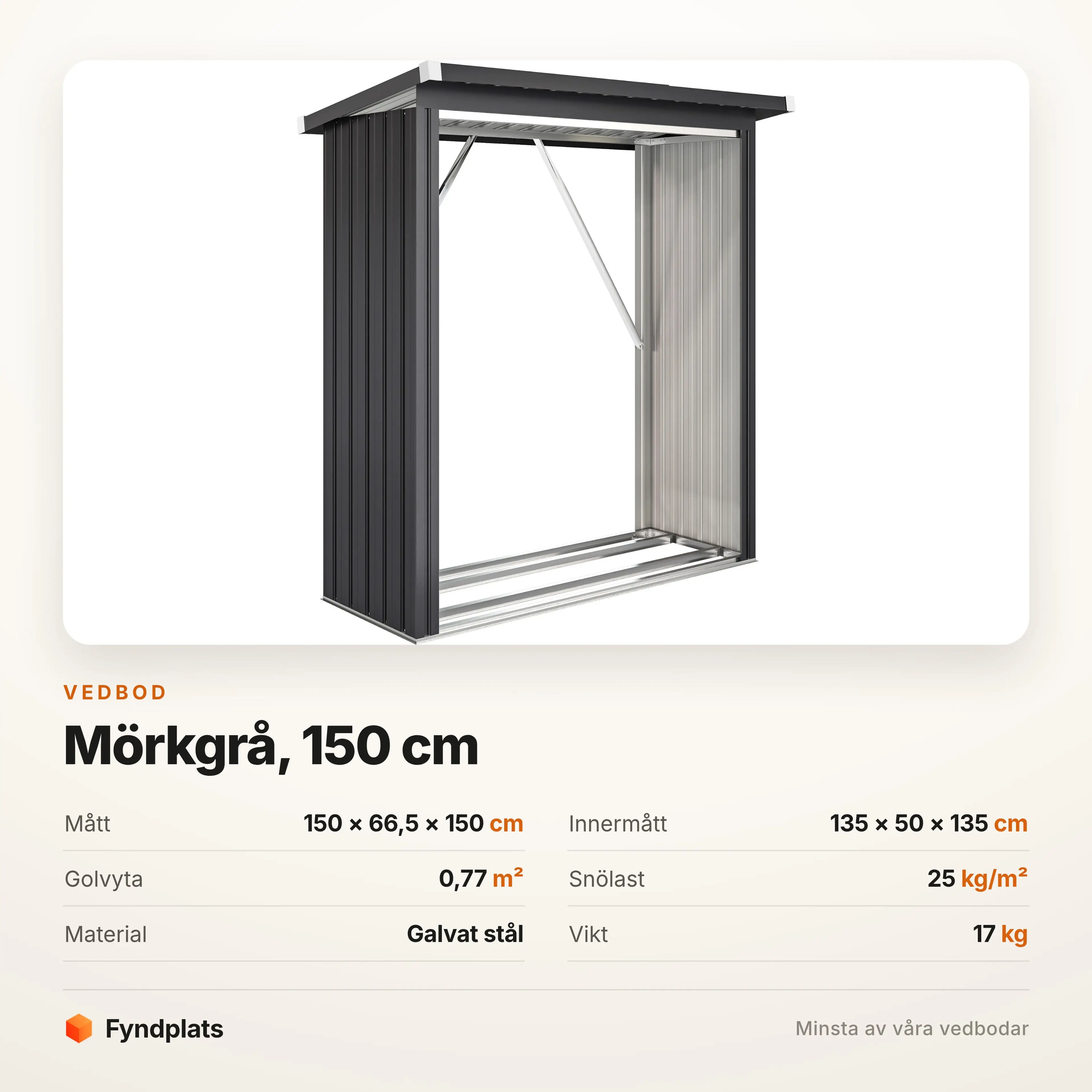 Specifikation: 150 × 66,5 × 150 cm, 0,77 m² golvyta
