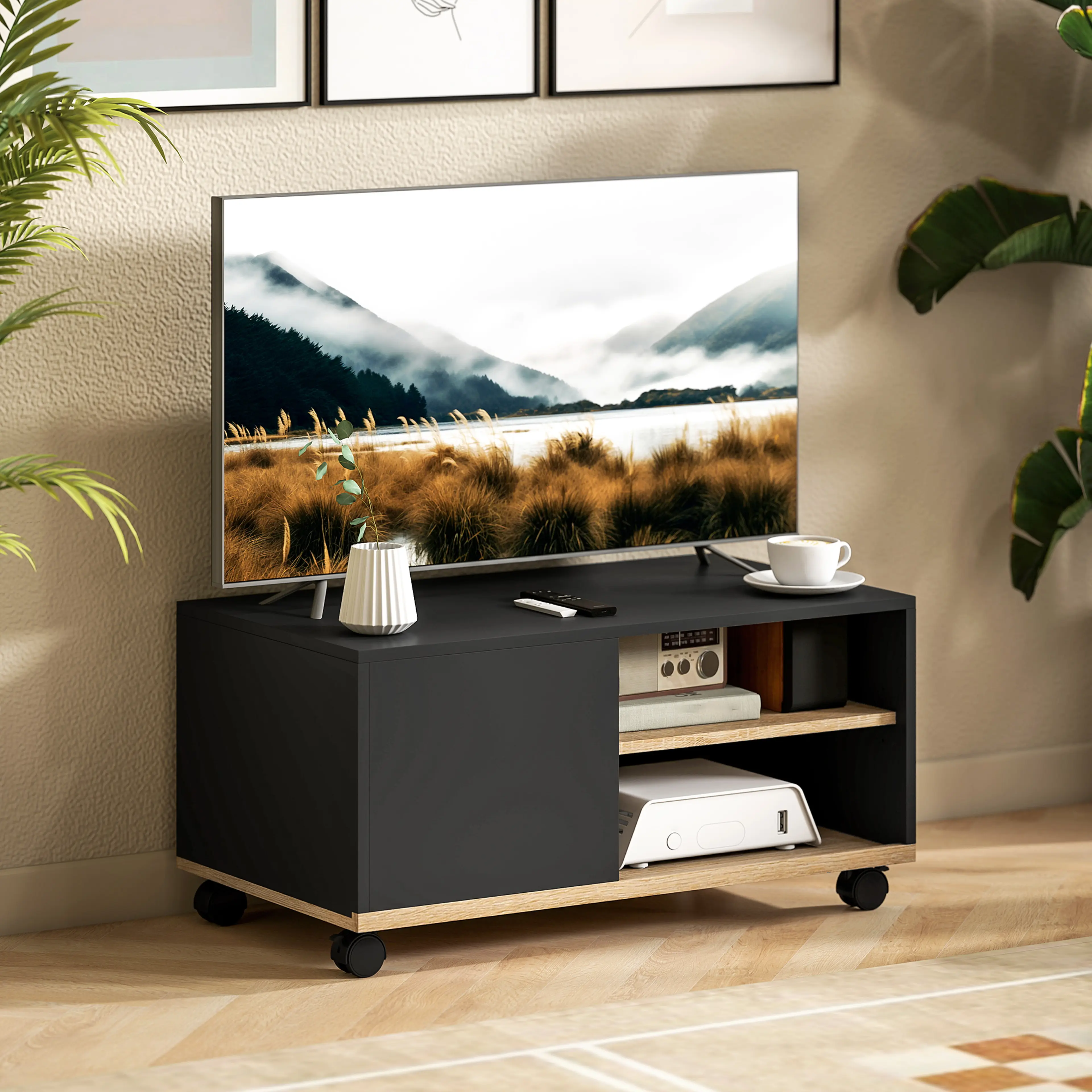 TV-bänk på hjul 80 cm, svart – bild 2