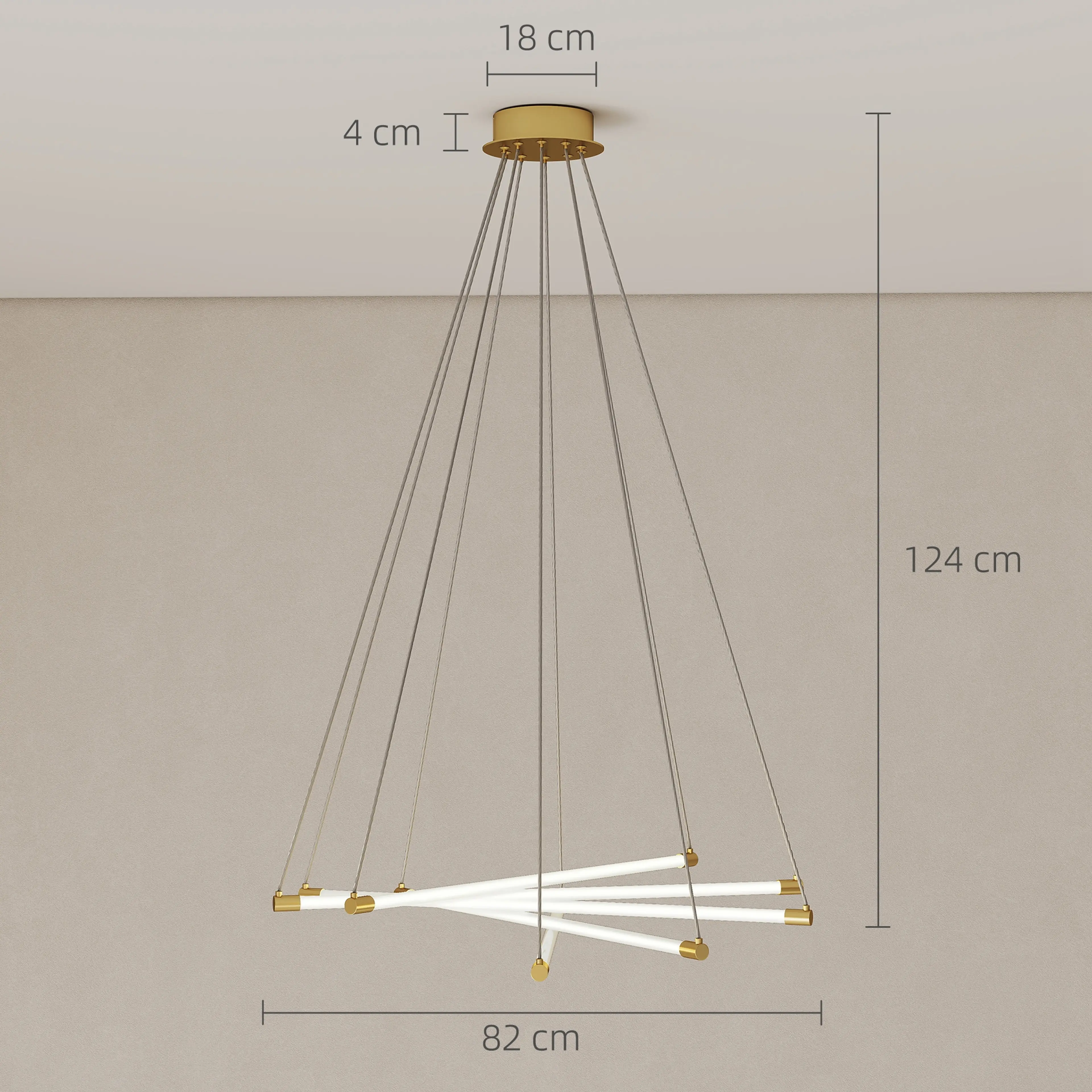 Taklampa LED 50 W med fem vridbara ljusrör – 5 800 lumen, Ø82 cm – bild 4