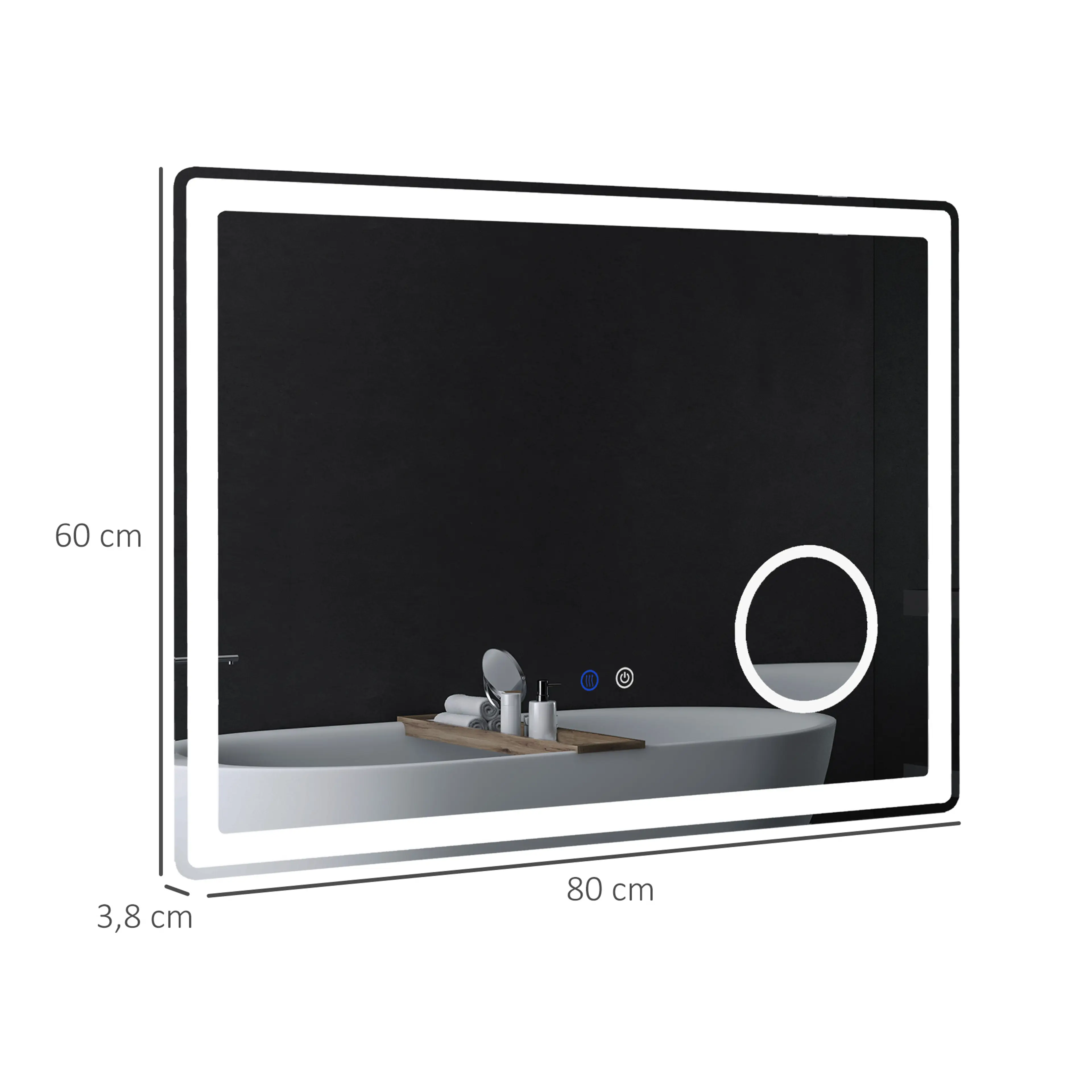 Badrumsspegel LED 80 × 60 cm med 3× förstoringsspegel – bild 5