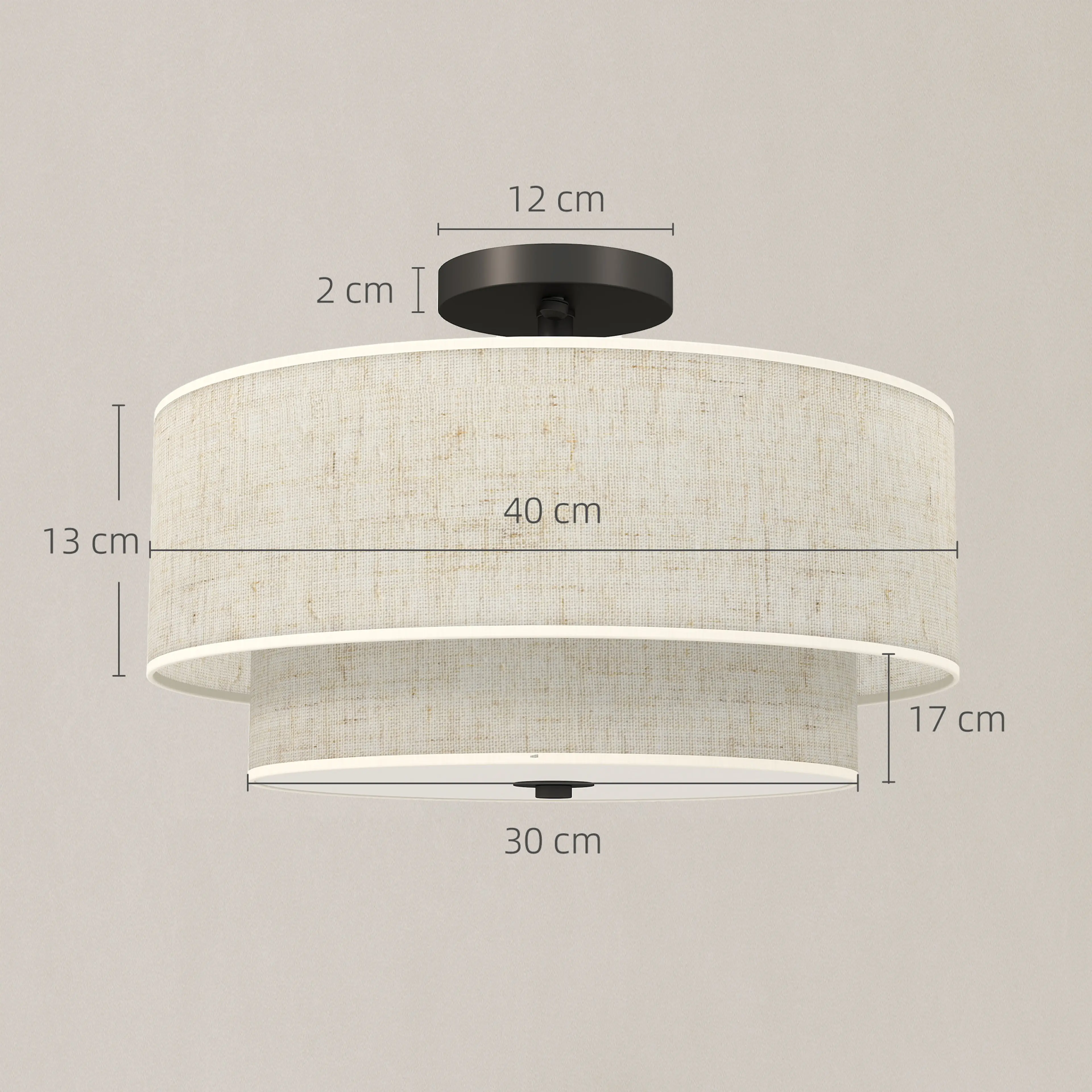 Taklampa med dubbel linneskärm Ø40 cm – tre E14, krämvit och svart – bild 4