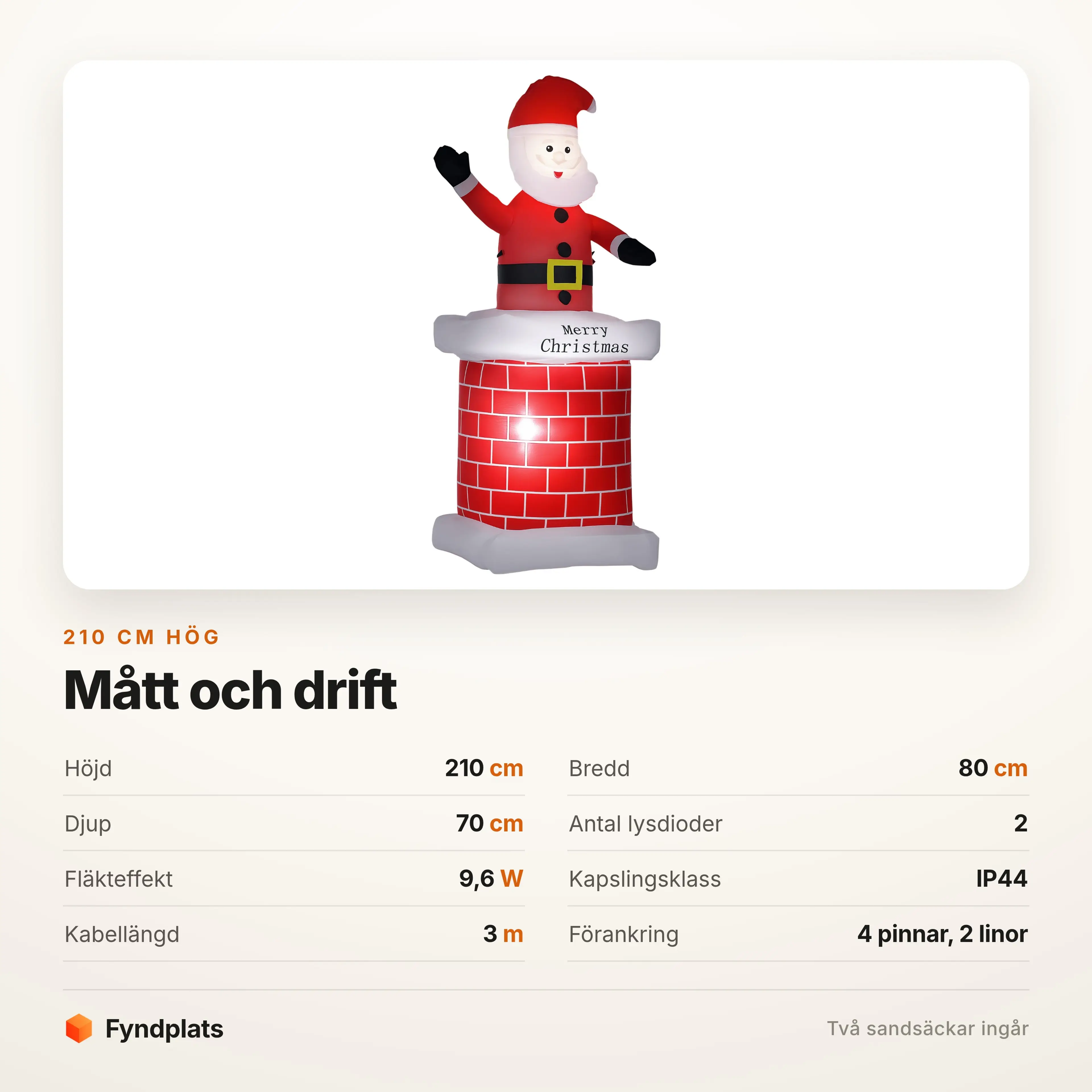 Specifikation: 210 cm hög, 80 cm bred, IP44 och fläkt på 9,6 W