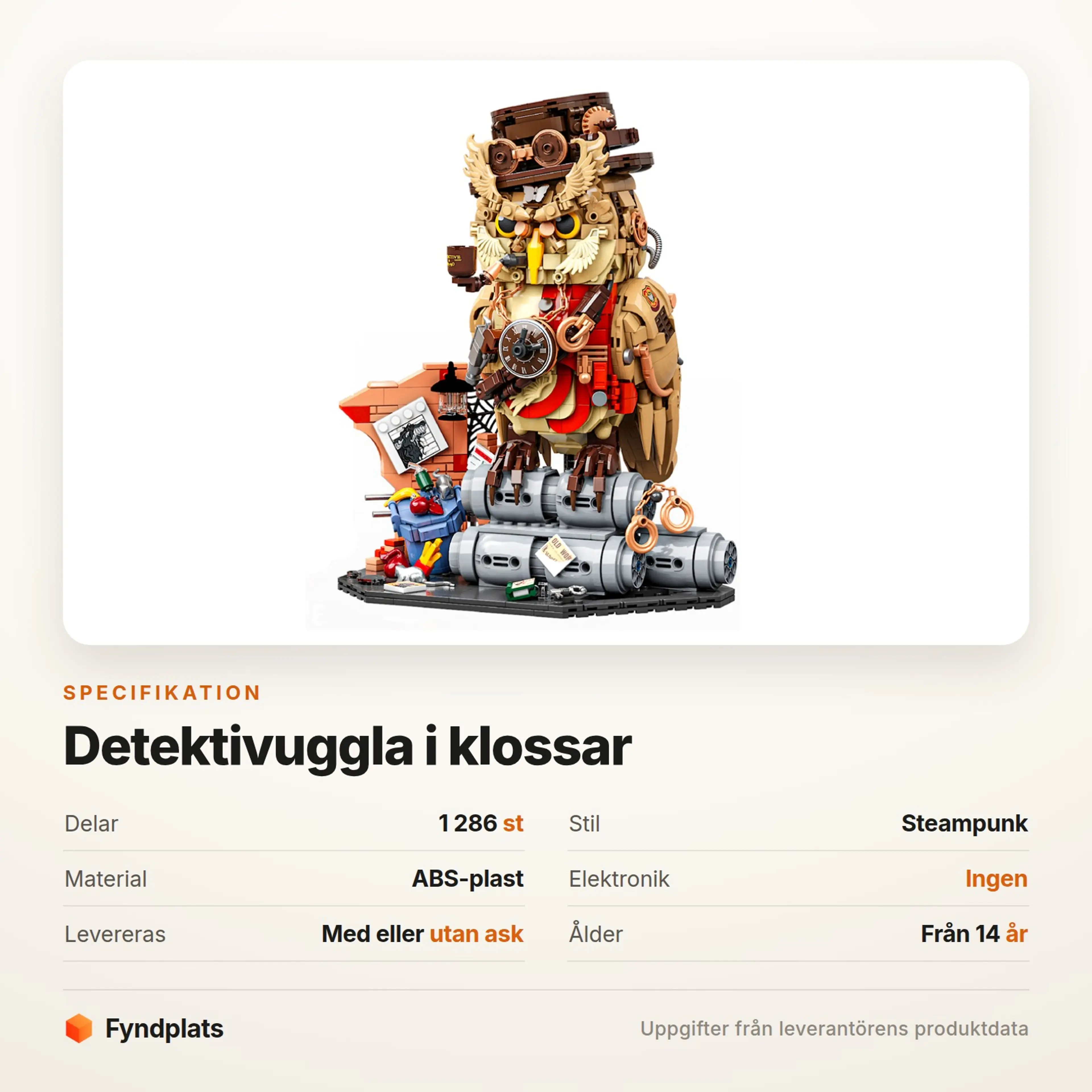 Fyndplats-kort med specifikationer: 1 286 delar, steampunk, ABS-plast och från 14 år