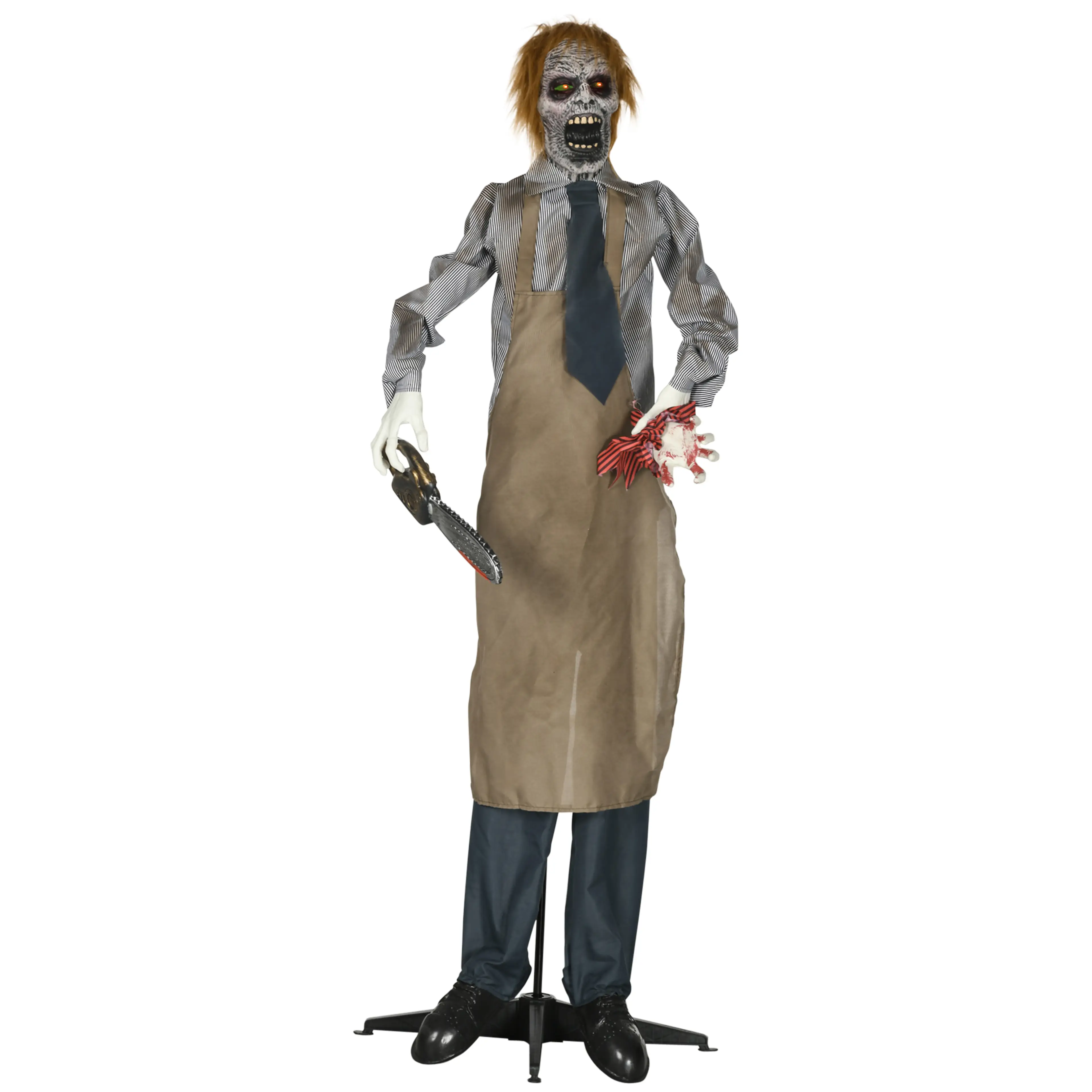 Halloweenfigur 170 cm i förkläde med motorsåg