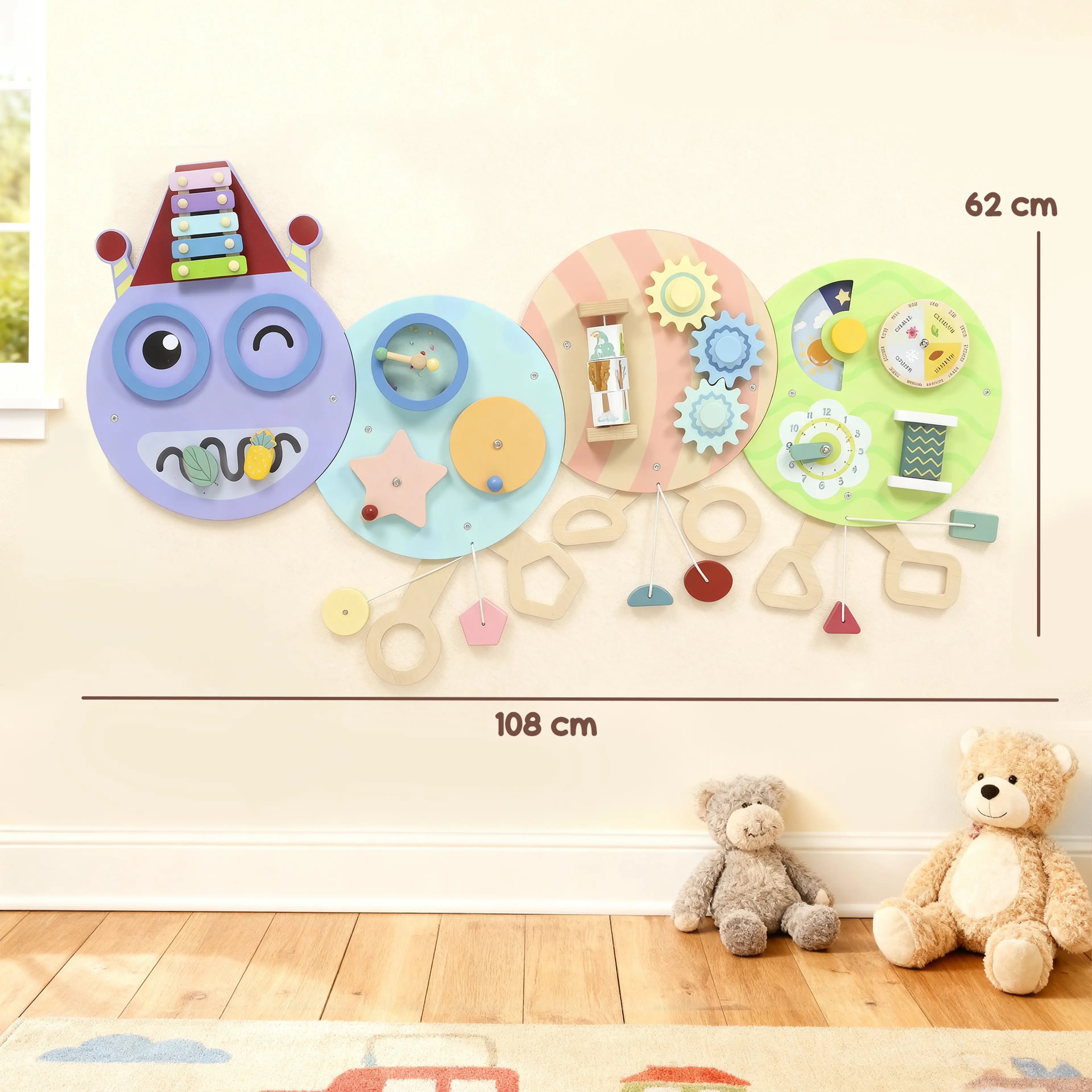 Måttbild: tavlan är 108 cm lång och 62 cm hög