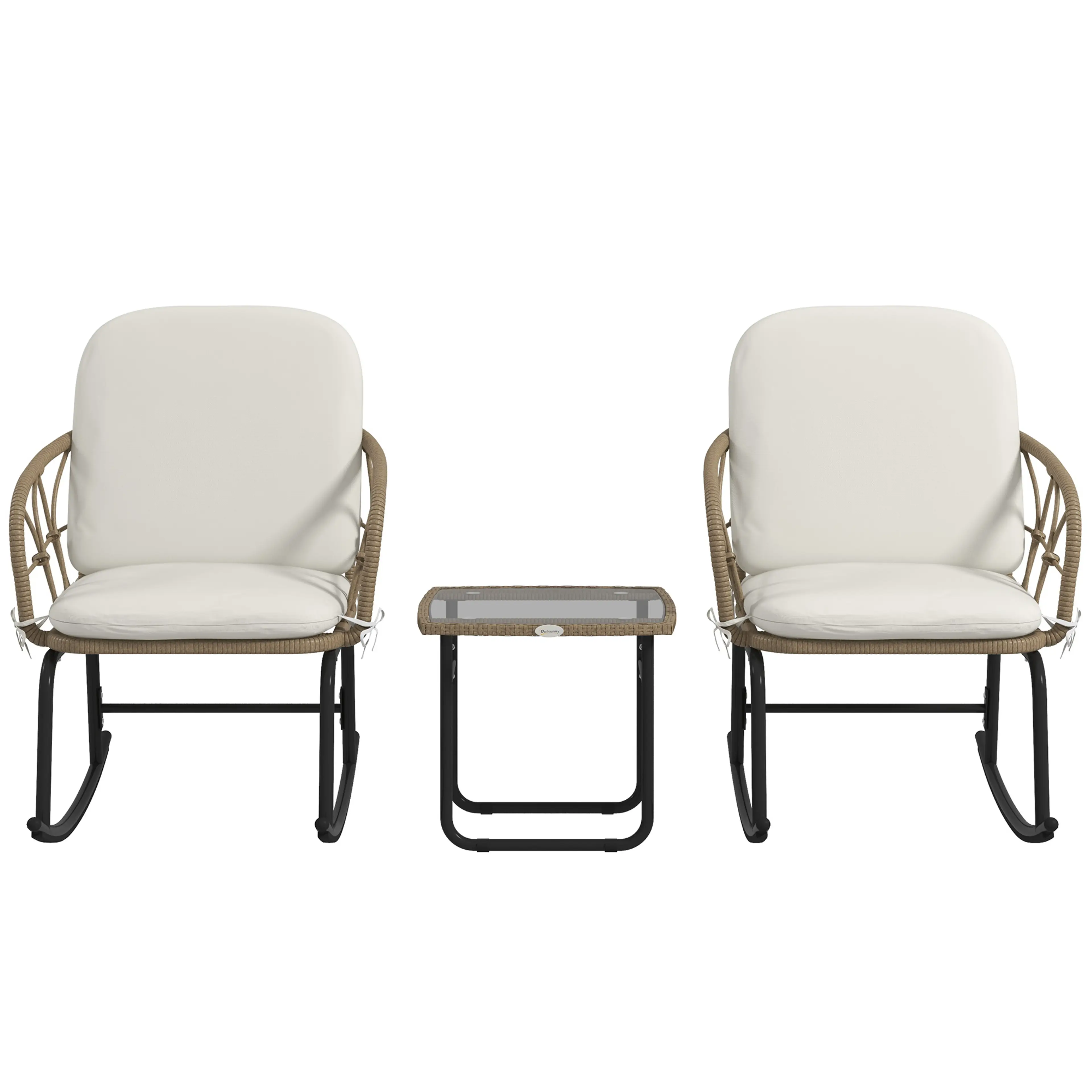 Gungstolsset med två gungstolar och sidobord i konstrotting – 63 × 82 × 75 cm