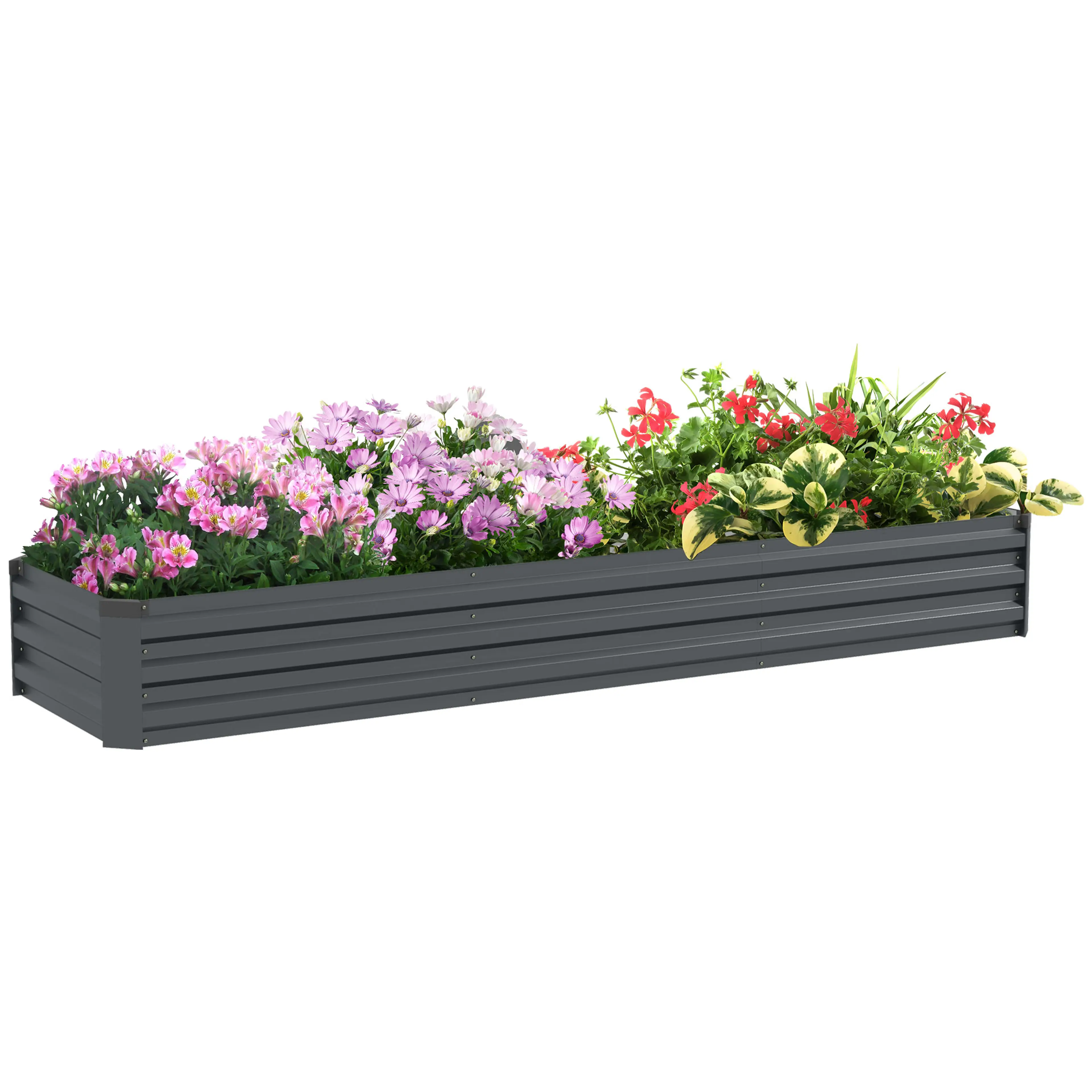 Odlingslåda i metall 240 × 60 cm – galvaniserat stål med öppen botten