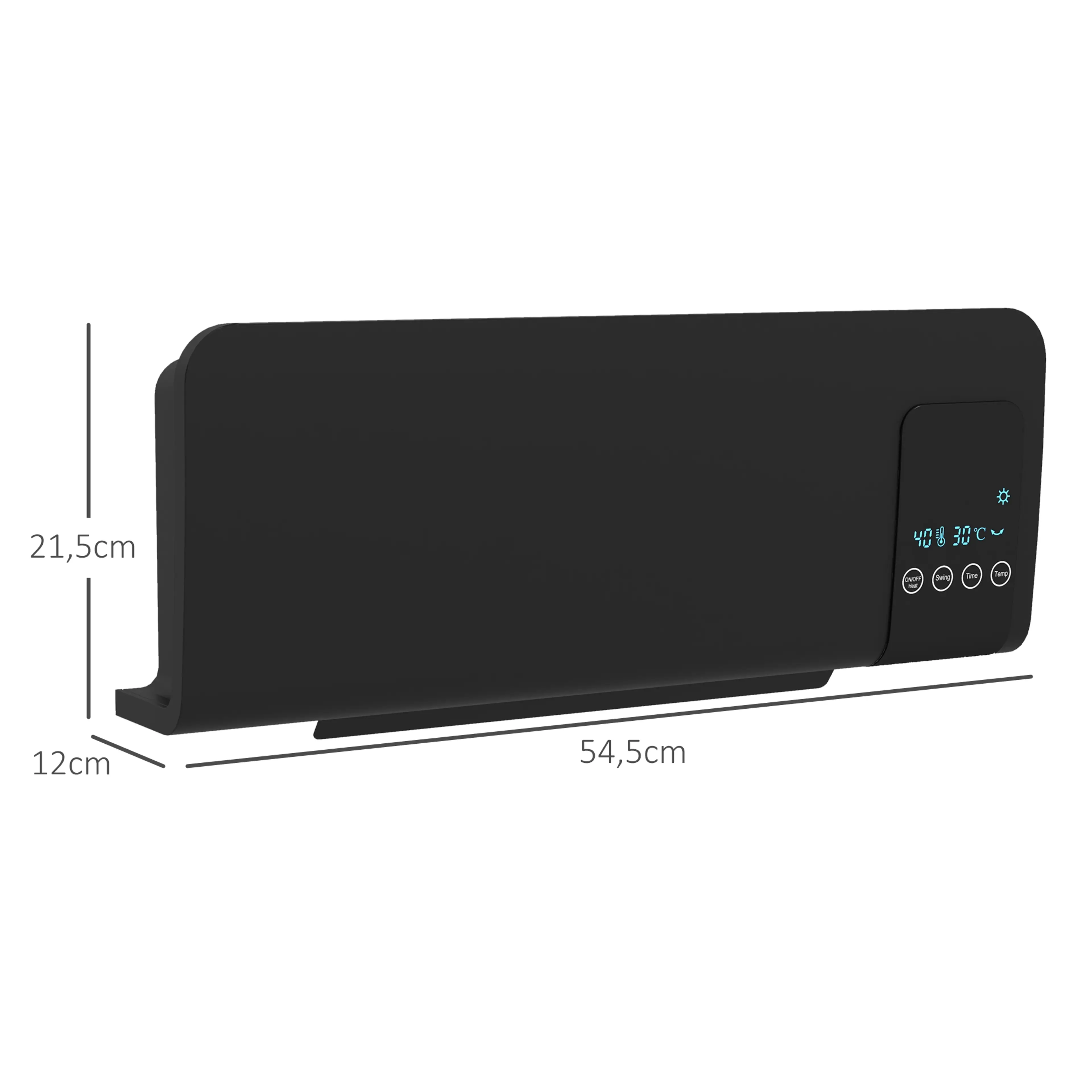 Måttritning: 54,5 cm bred, 12 cm djup, 21,5 cm hög