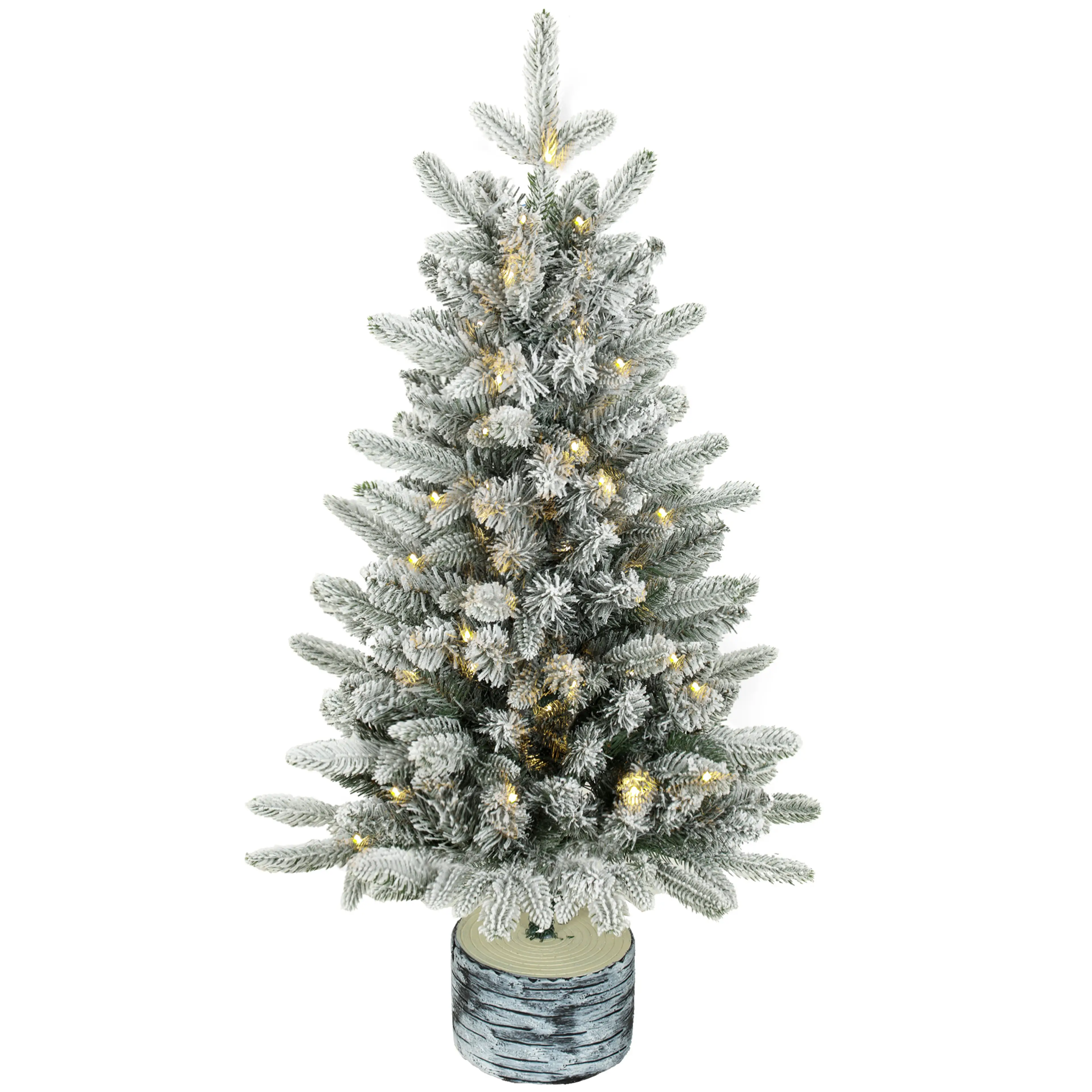 Snögran 90 cm med 50 varmvita LED – 240 grenspetsar och fot som liknar en stock