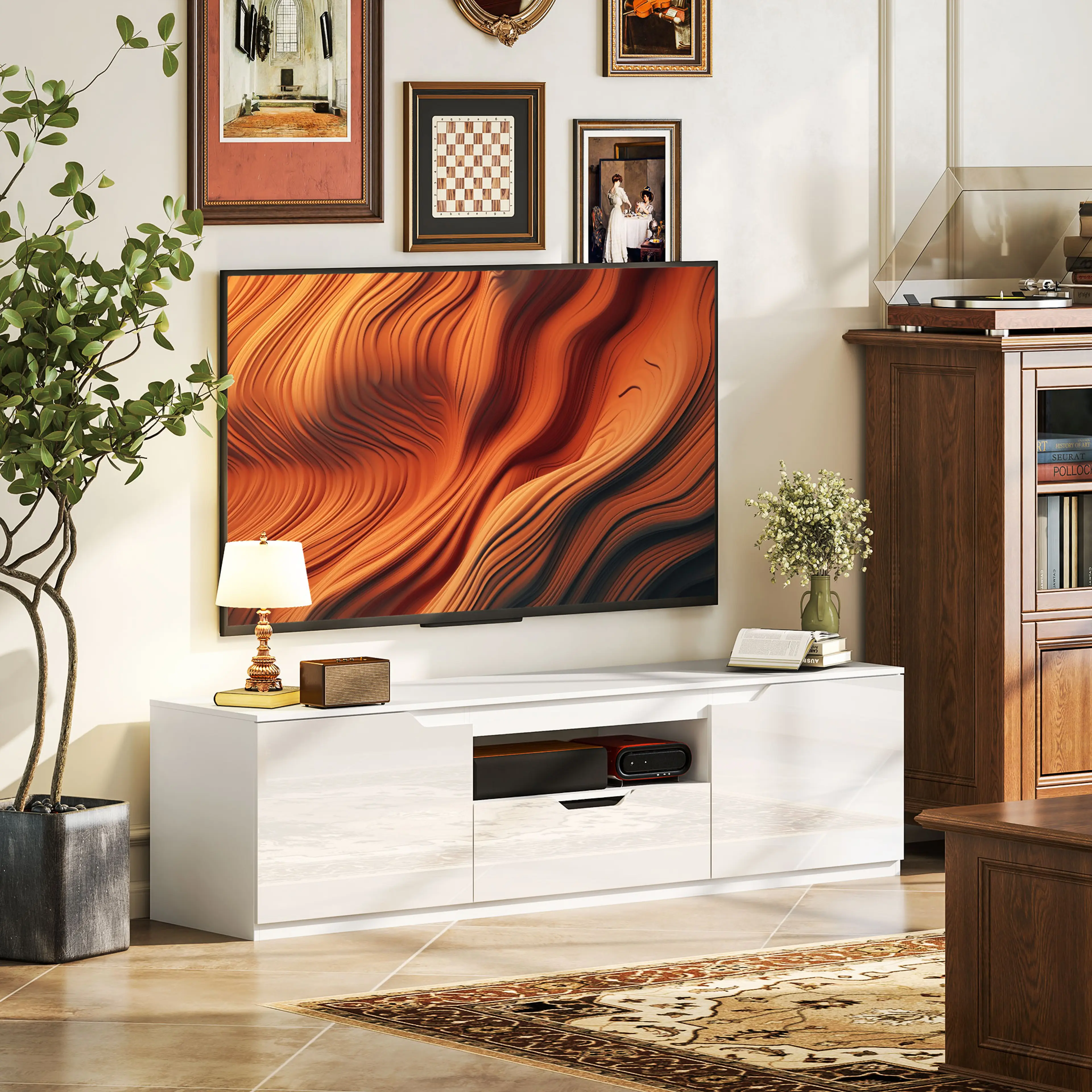 TV-bänk 160 cm i högglans vit – bild 2