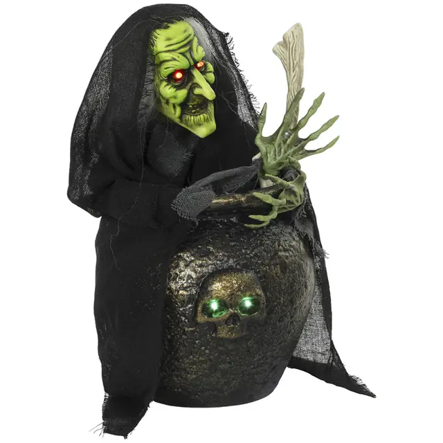 Animerad halloweenhäxa 47 cm som rör om i en kittel
