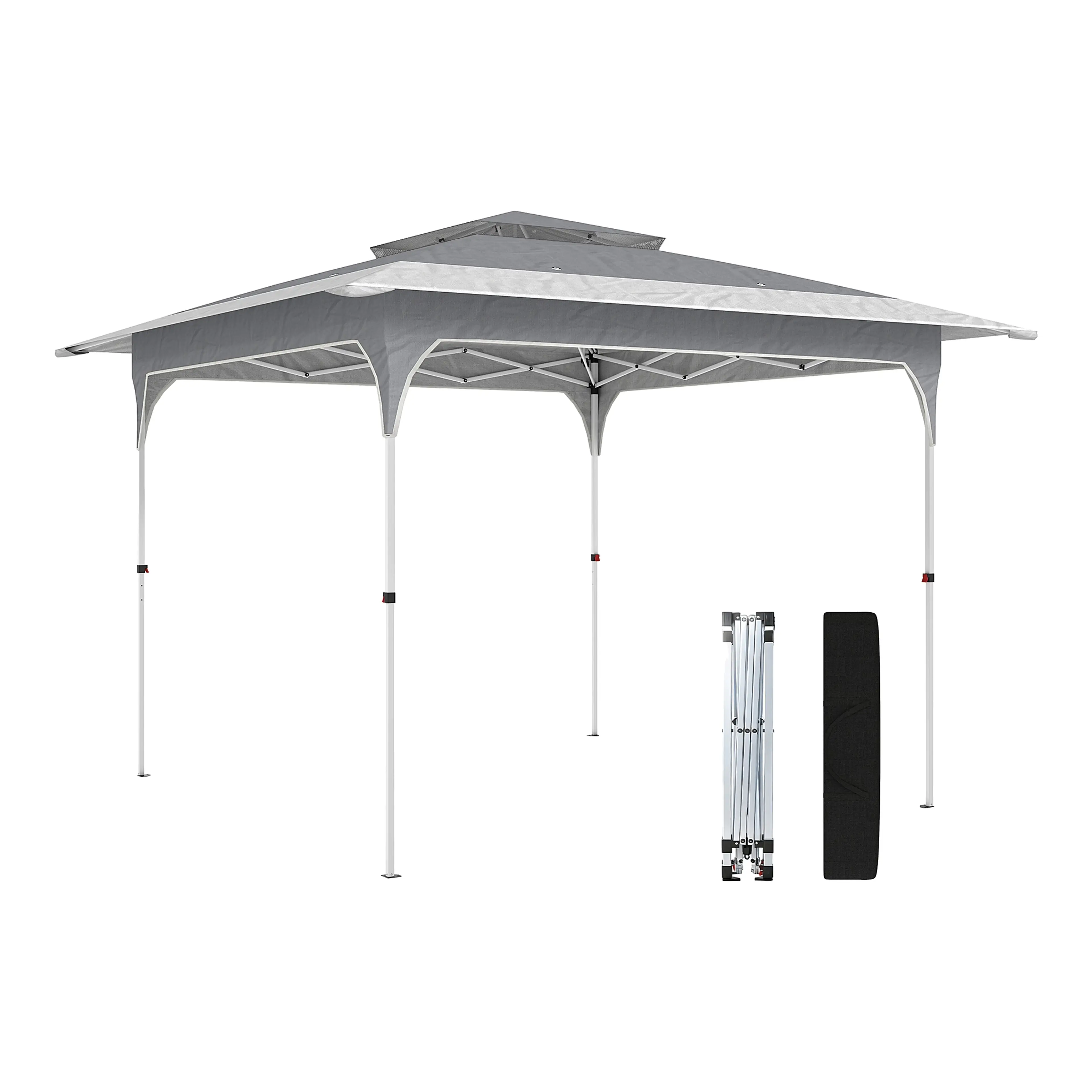 Pop-up-tält 3,5 × 3,5 m – dubbeltak med UPF50+, mörkgrått