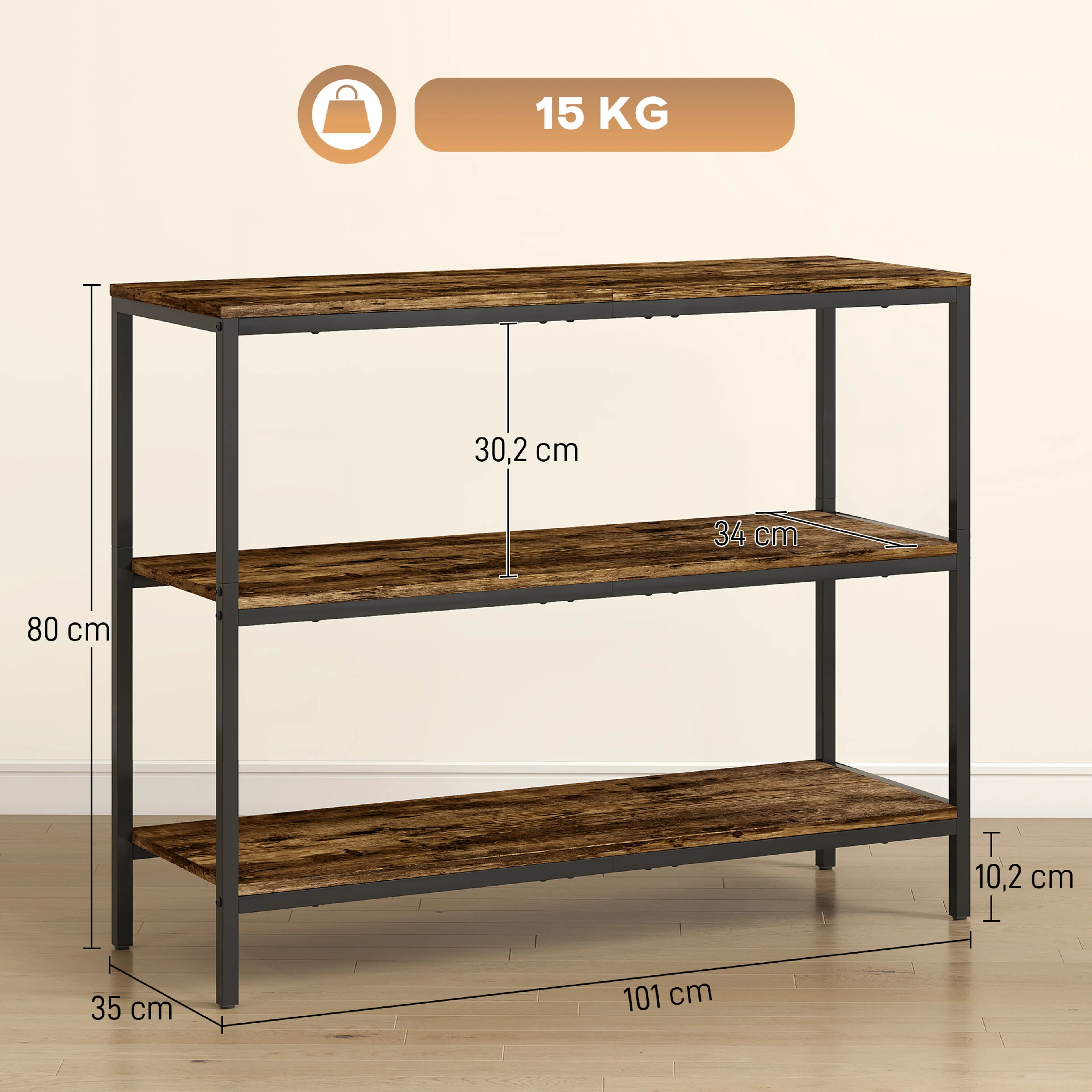 Konsolbord 101 cm med tre hyllplan – bild 4