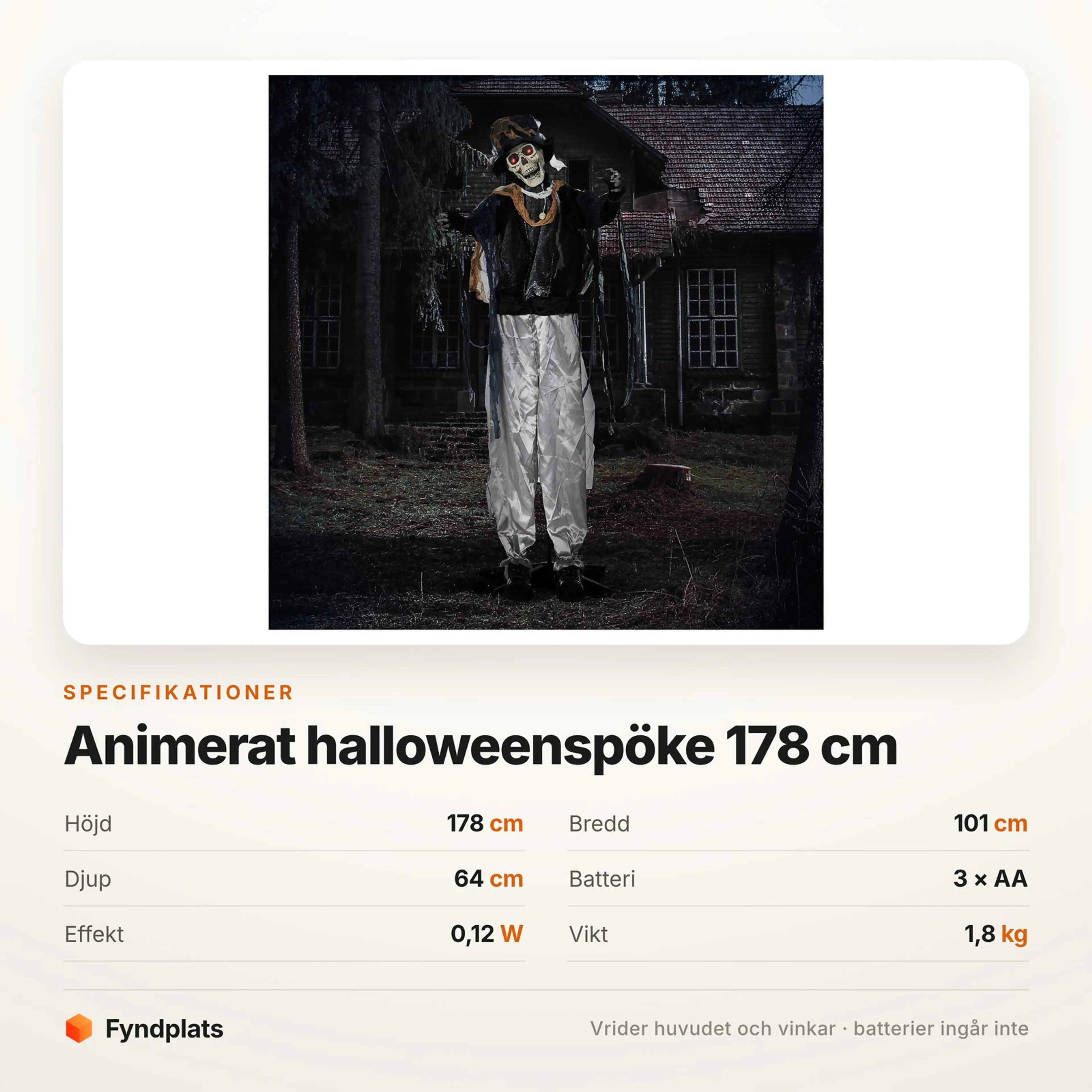 Animerat halloweenspöke 178 cm som vrider huvudet och vinkar – bild 3