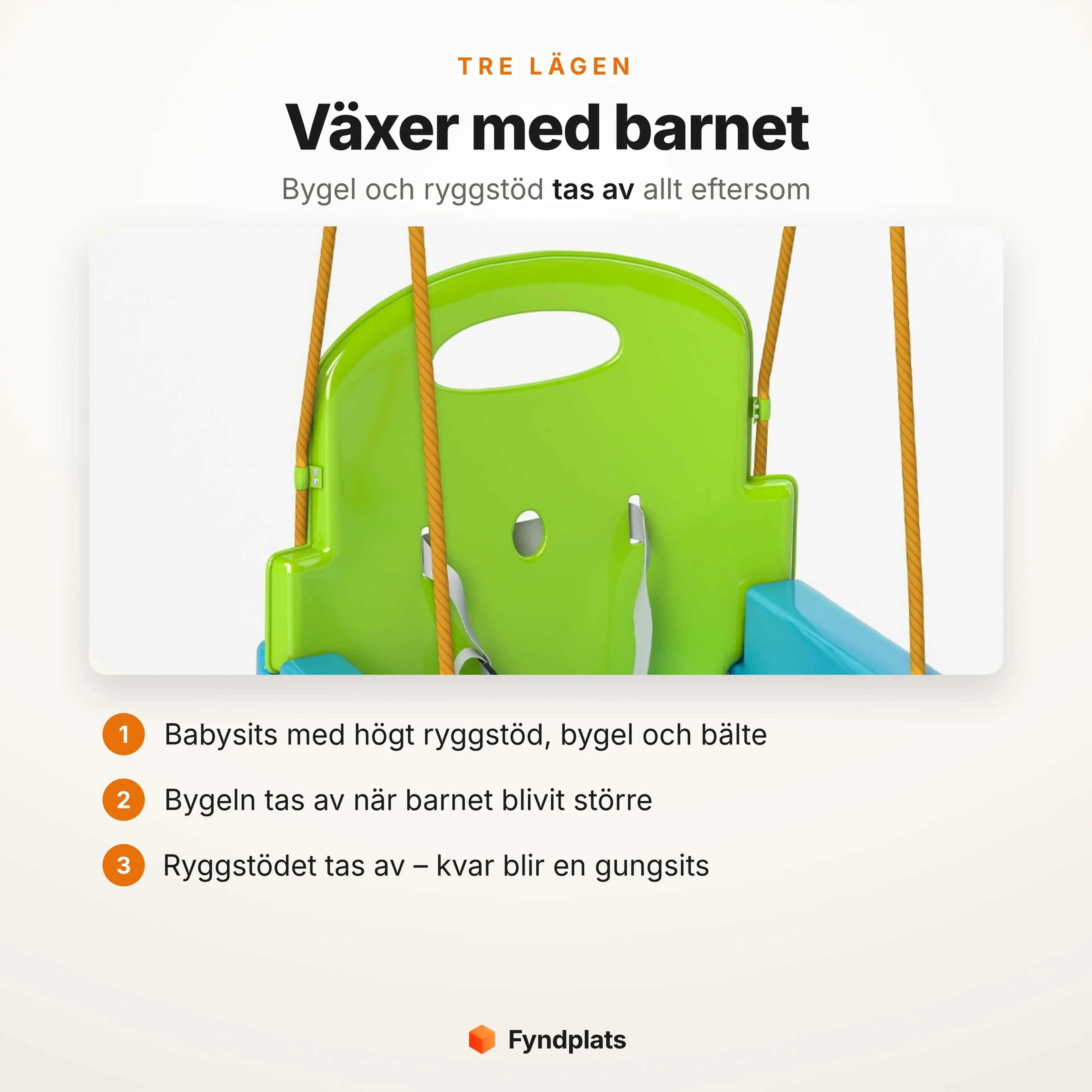 Babygungans avtagbara ryggstöd i närbild – tre lägen som växer med barnet