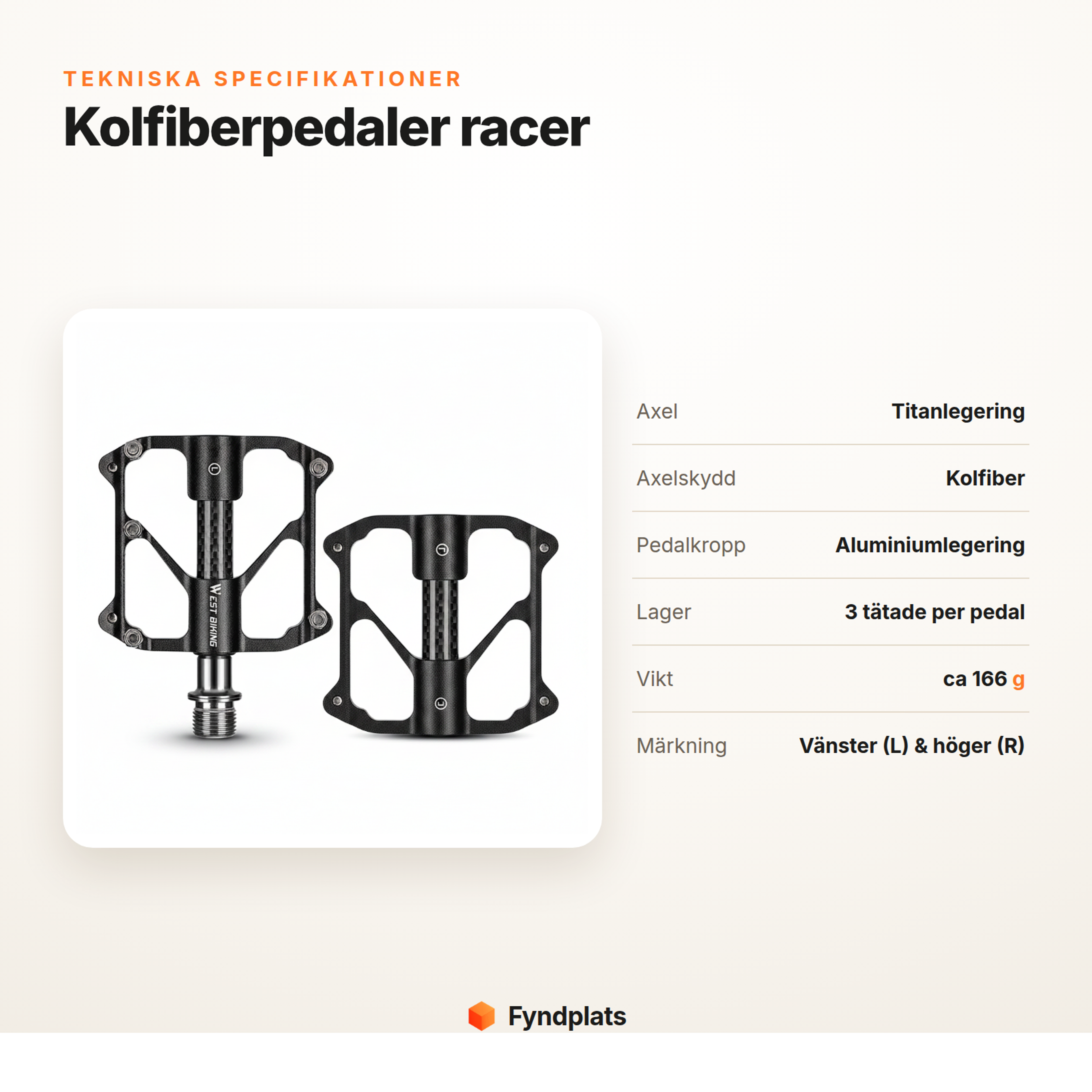 Fyndplats-kort: tekniska specifikationer för kolfiberpedaler racer