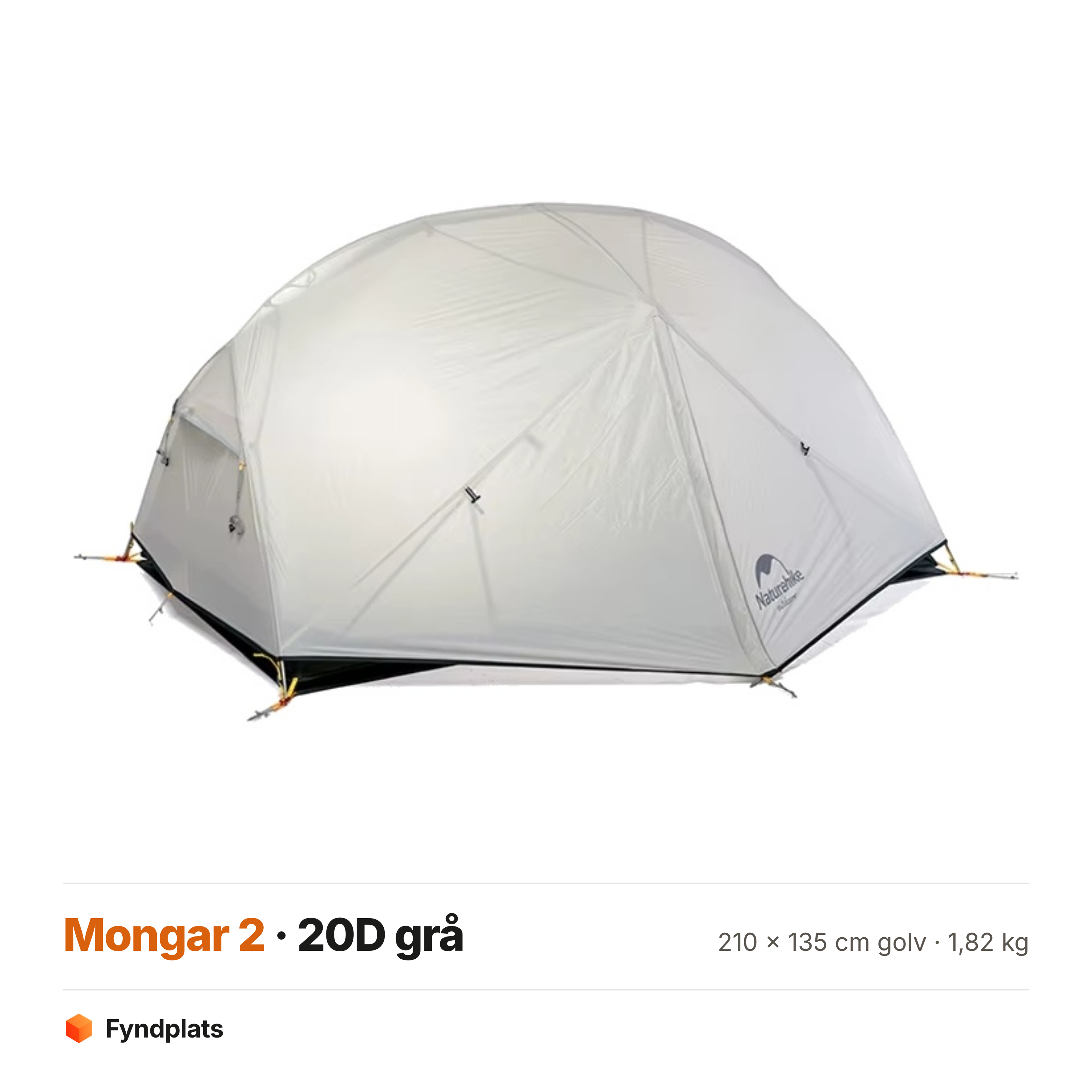 Mongar 2 i grått 20D-nylon – 210 × 135 cm golv och 1,82 kg