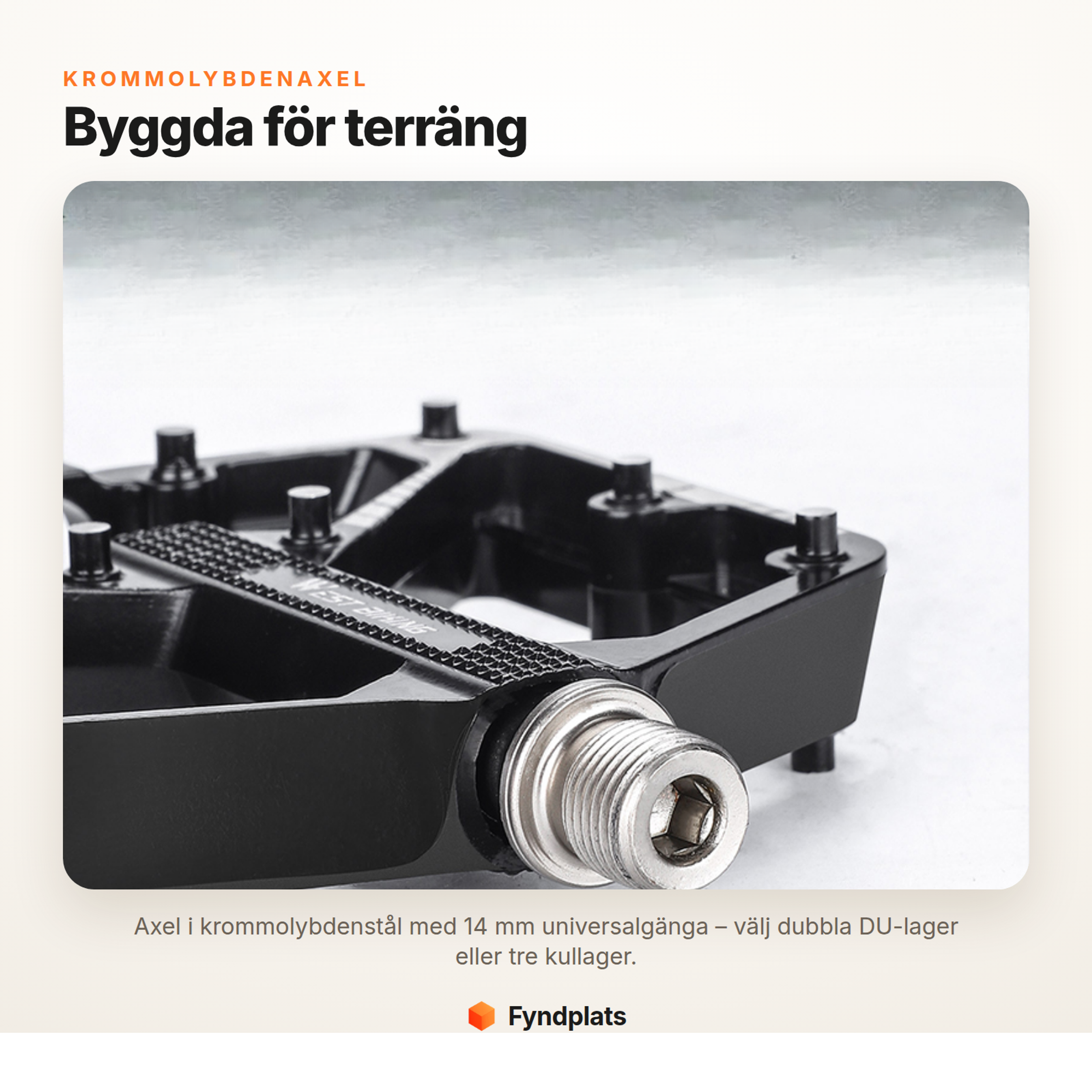 Fyndplats-kort: krommolybdenaxel med 14 mm universalgänga, DU-lager eller kullager