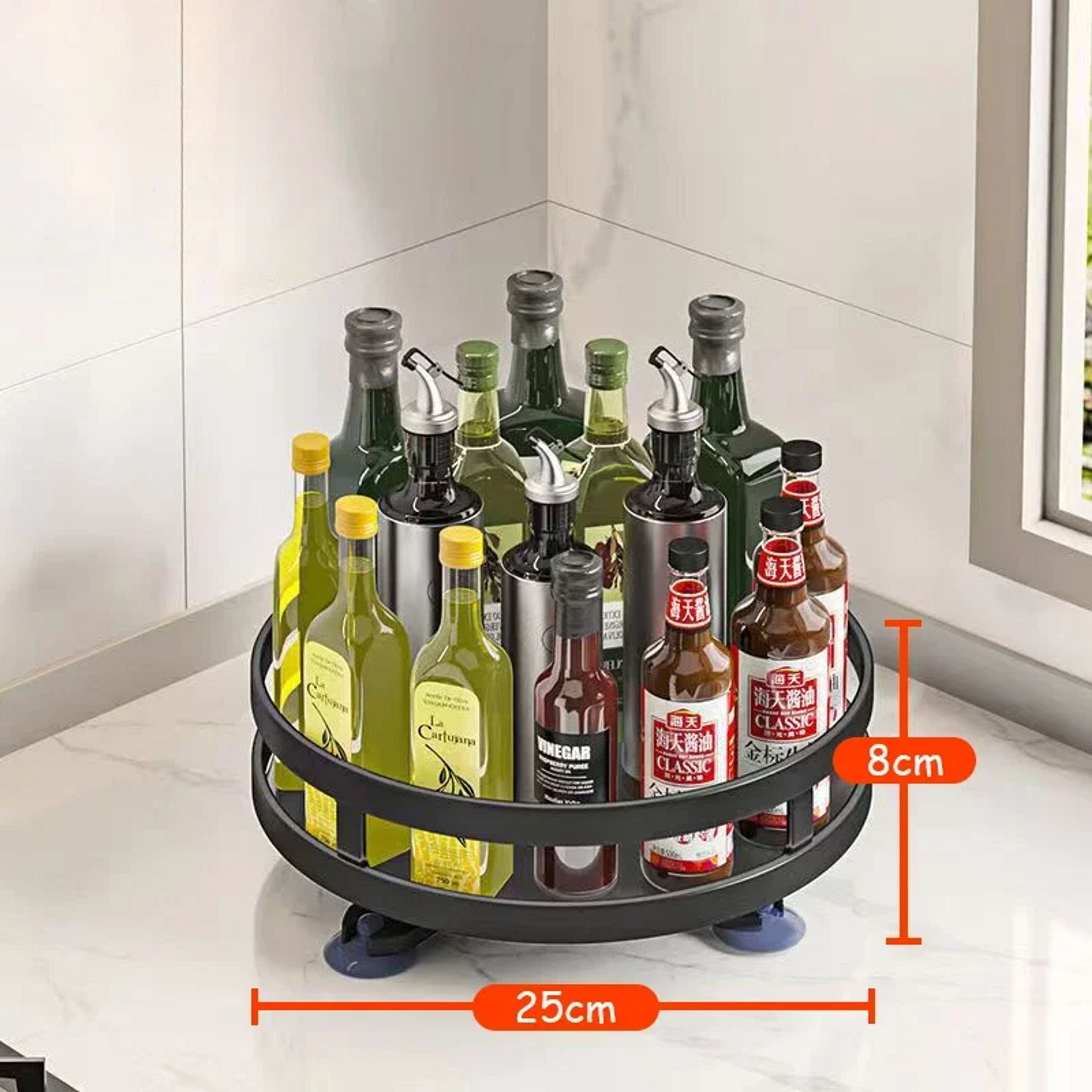 360° roterande kryddställ i metall – flerlagers köksorganiserare