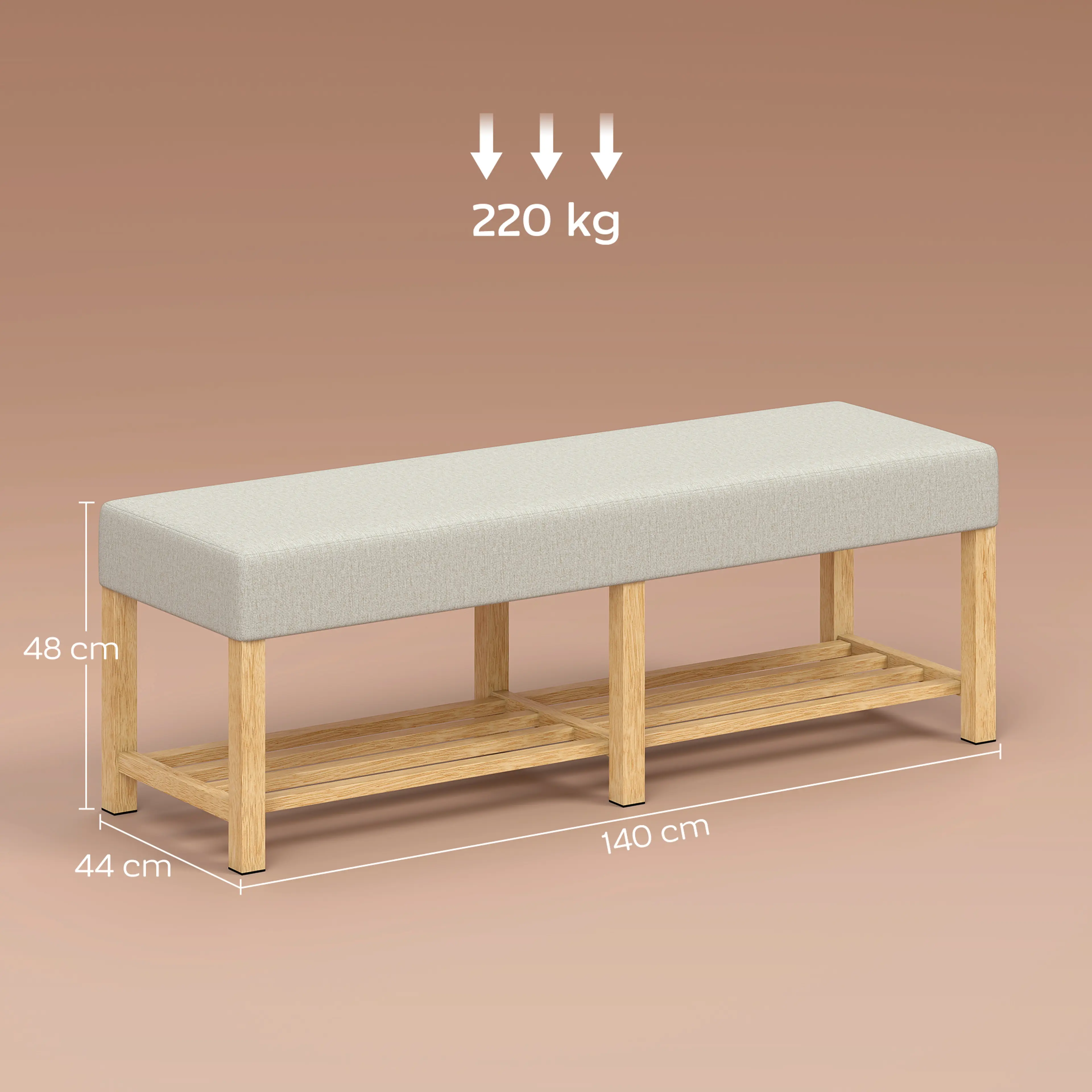 Skobänk 140 cm i massivträ med dyna – bild 4