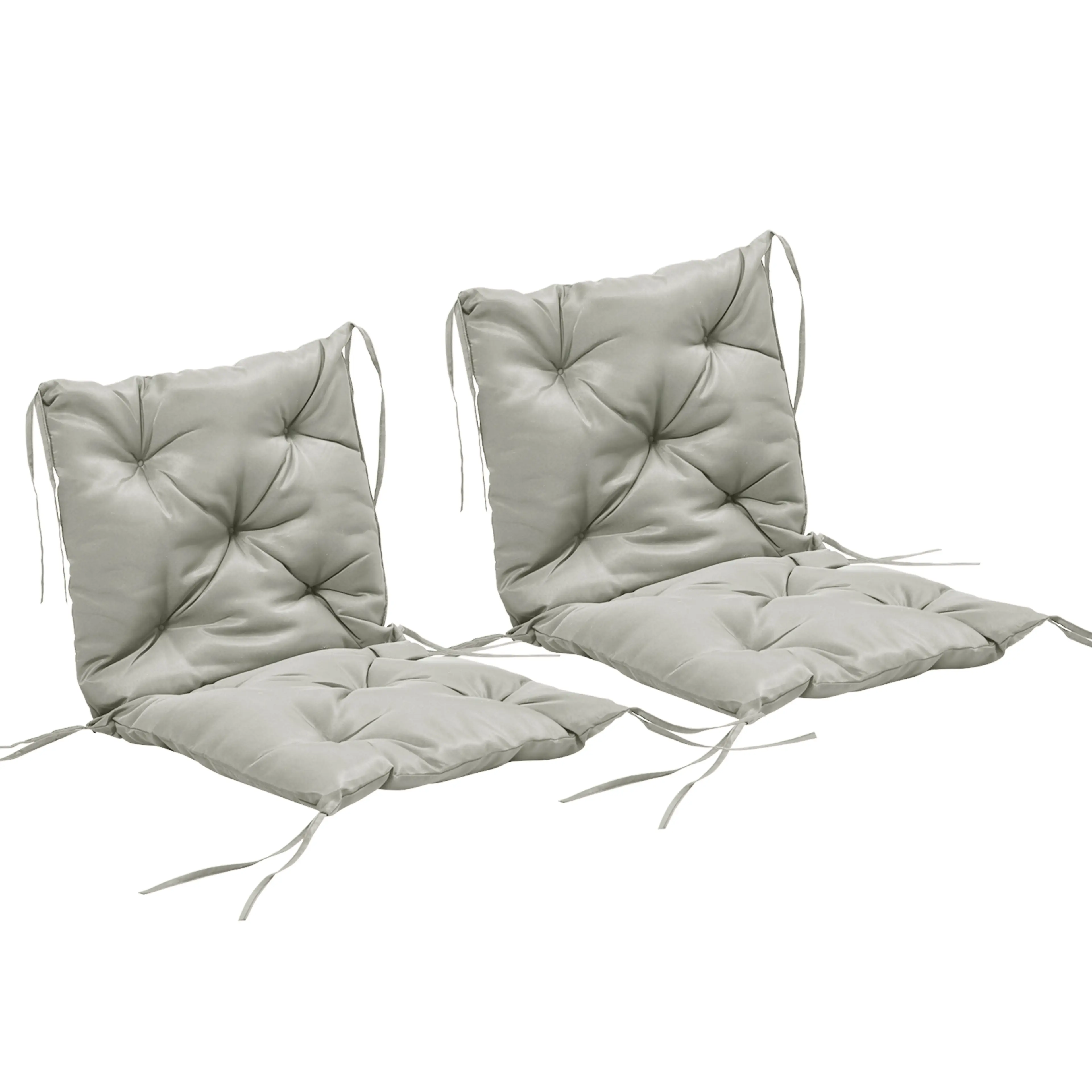Stolsdynor med låg rygg, 2-pack – 98 × 50 cm, 8 cm tjocka, knytband i färgen ljusgrå