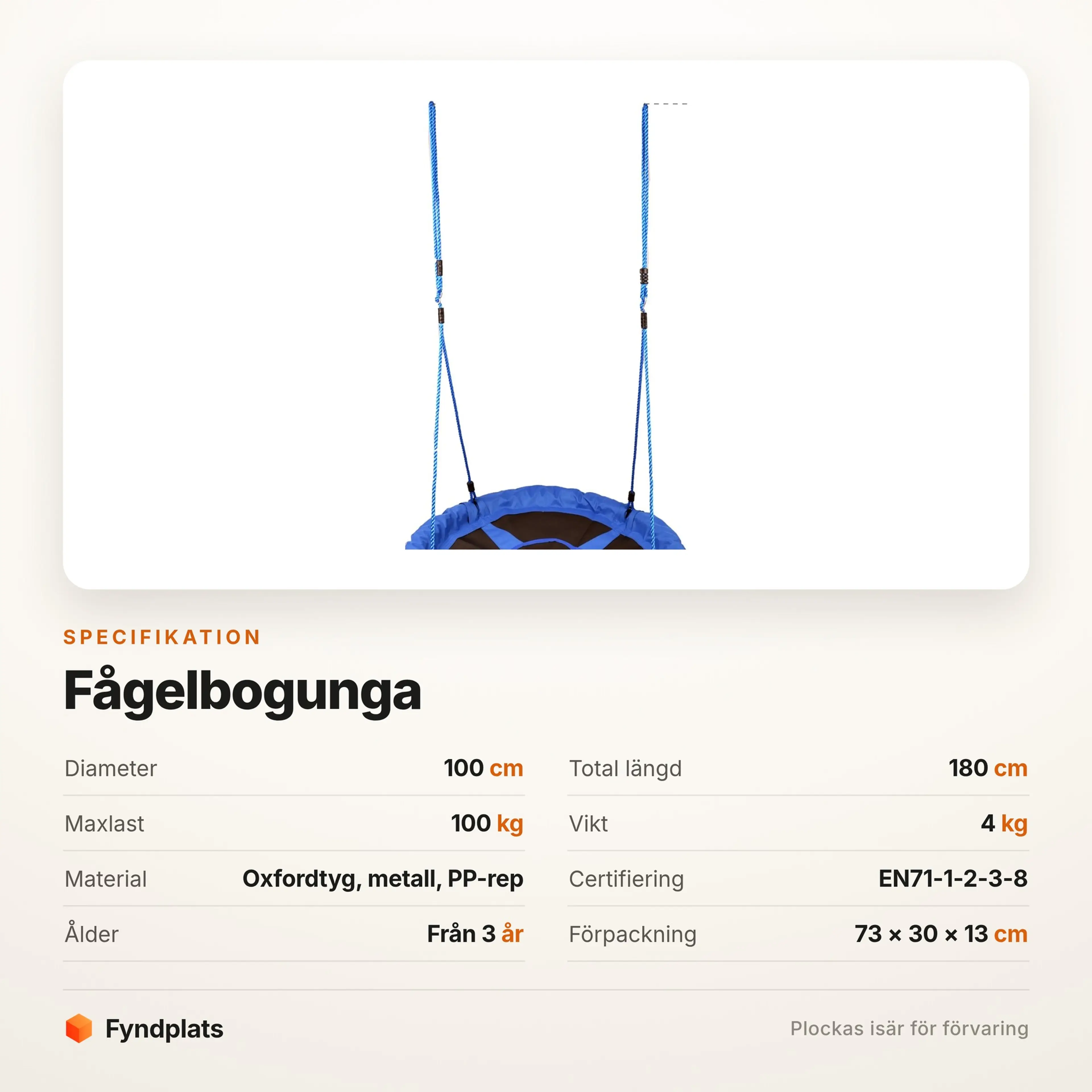 Specifikation: 100 cm diameter, 100 kg maxlast och EN71-certifiering