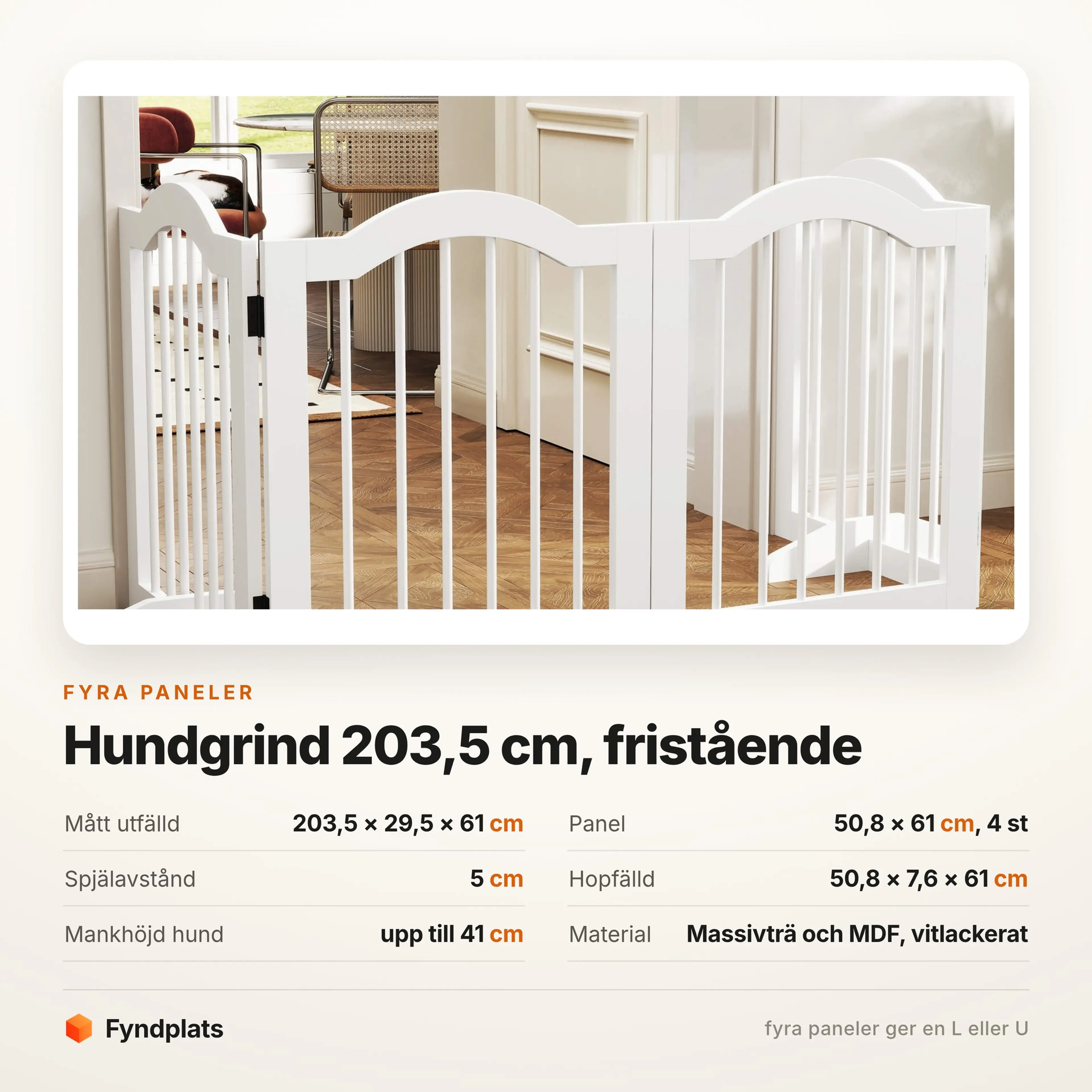 Hundgrind 203,5 cm med fyra paneler – bild 3