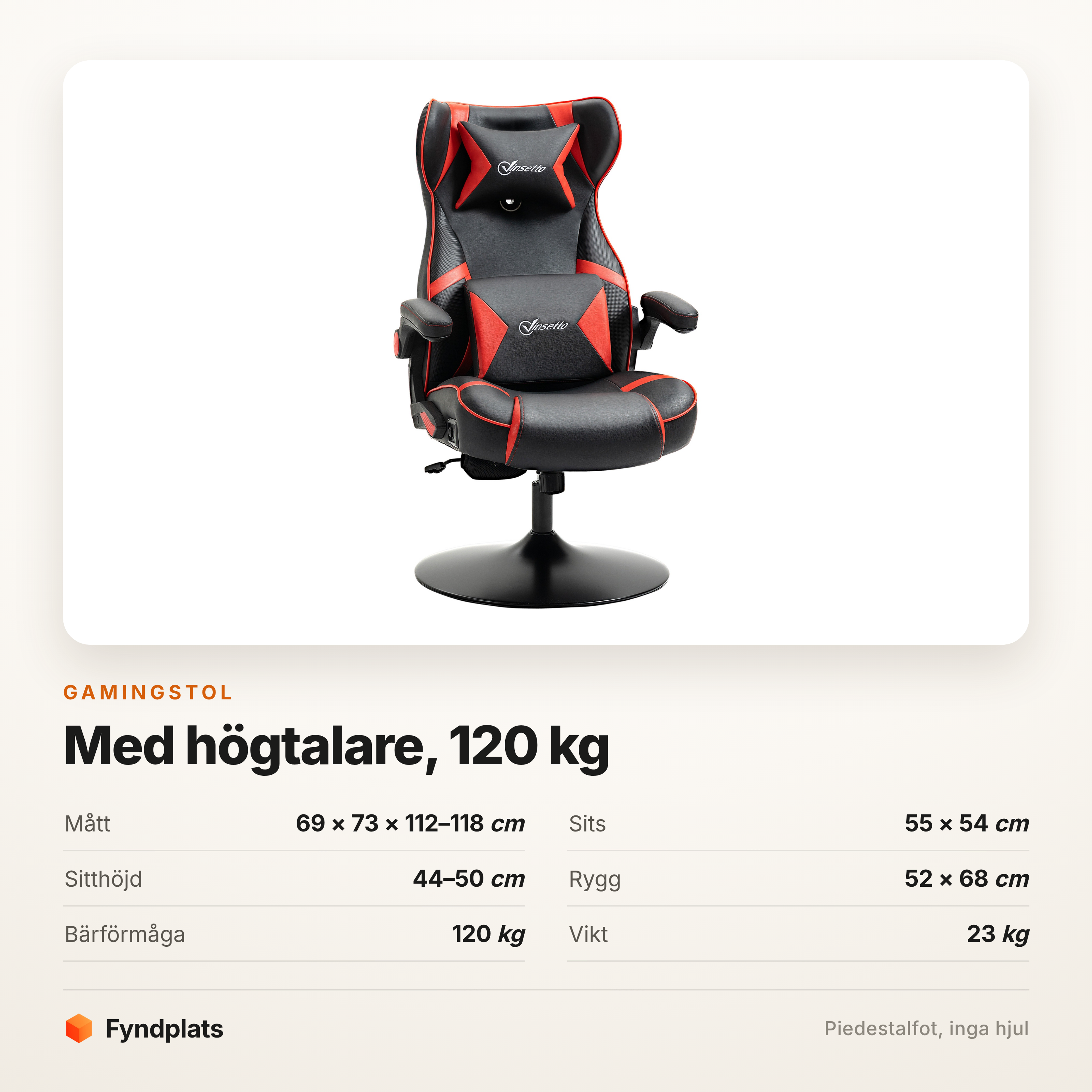 Gamingstol med inbyggda högtalare – piedestalfot, Bluetooth och USB – bild 5