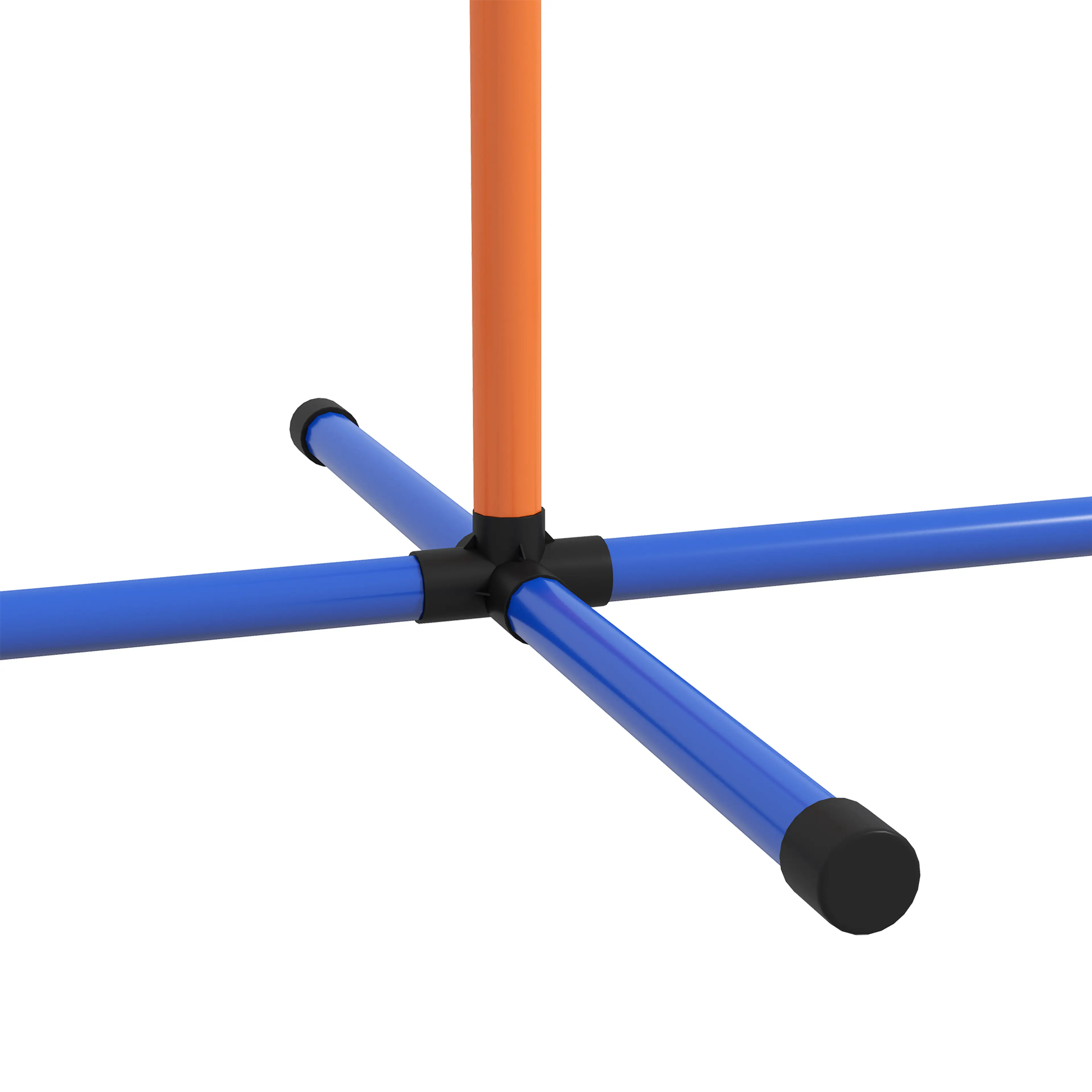 Närbild på en orange slalomstång i en blå fot