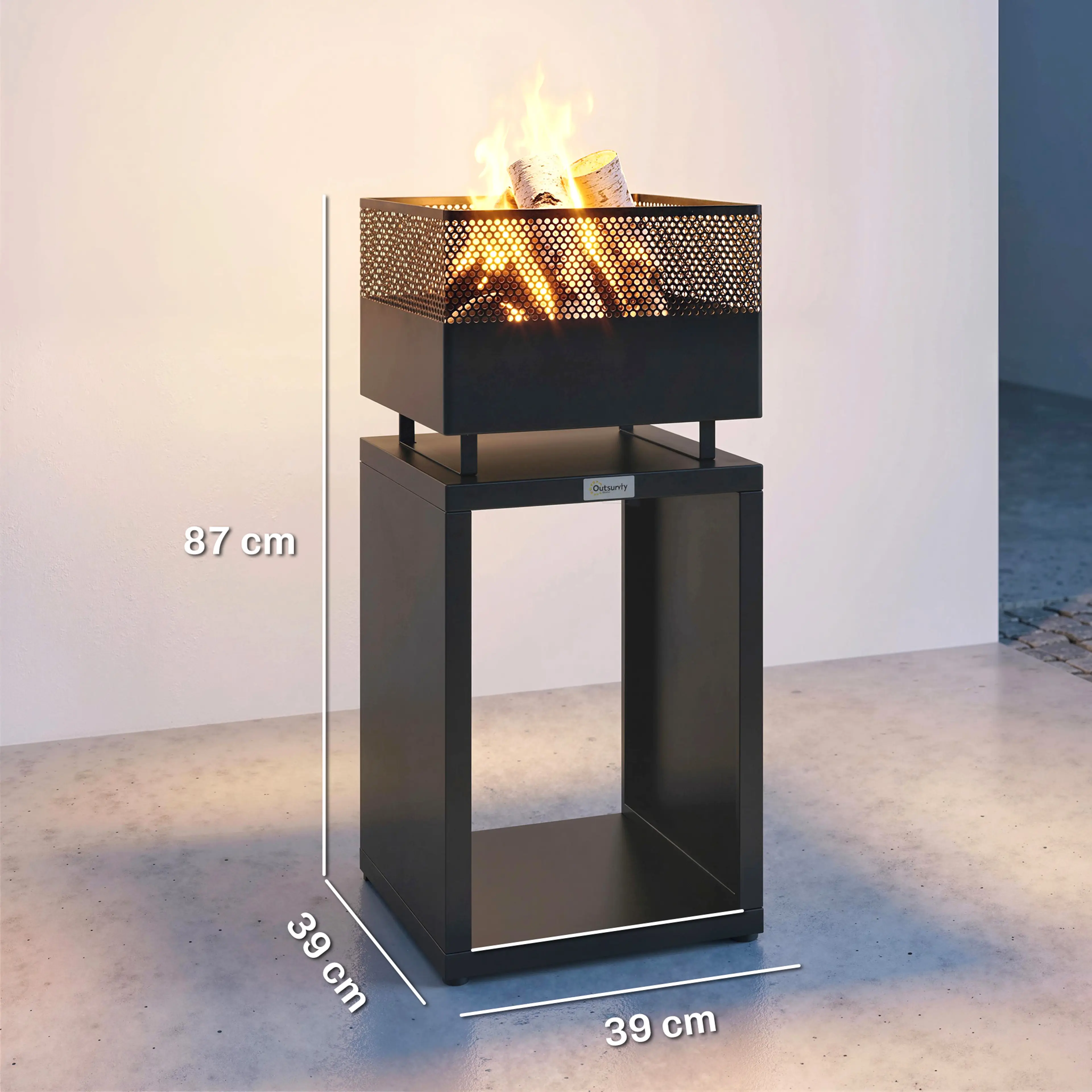 Måttritning: 39 × 39 cm i botten och 87 cm högt